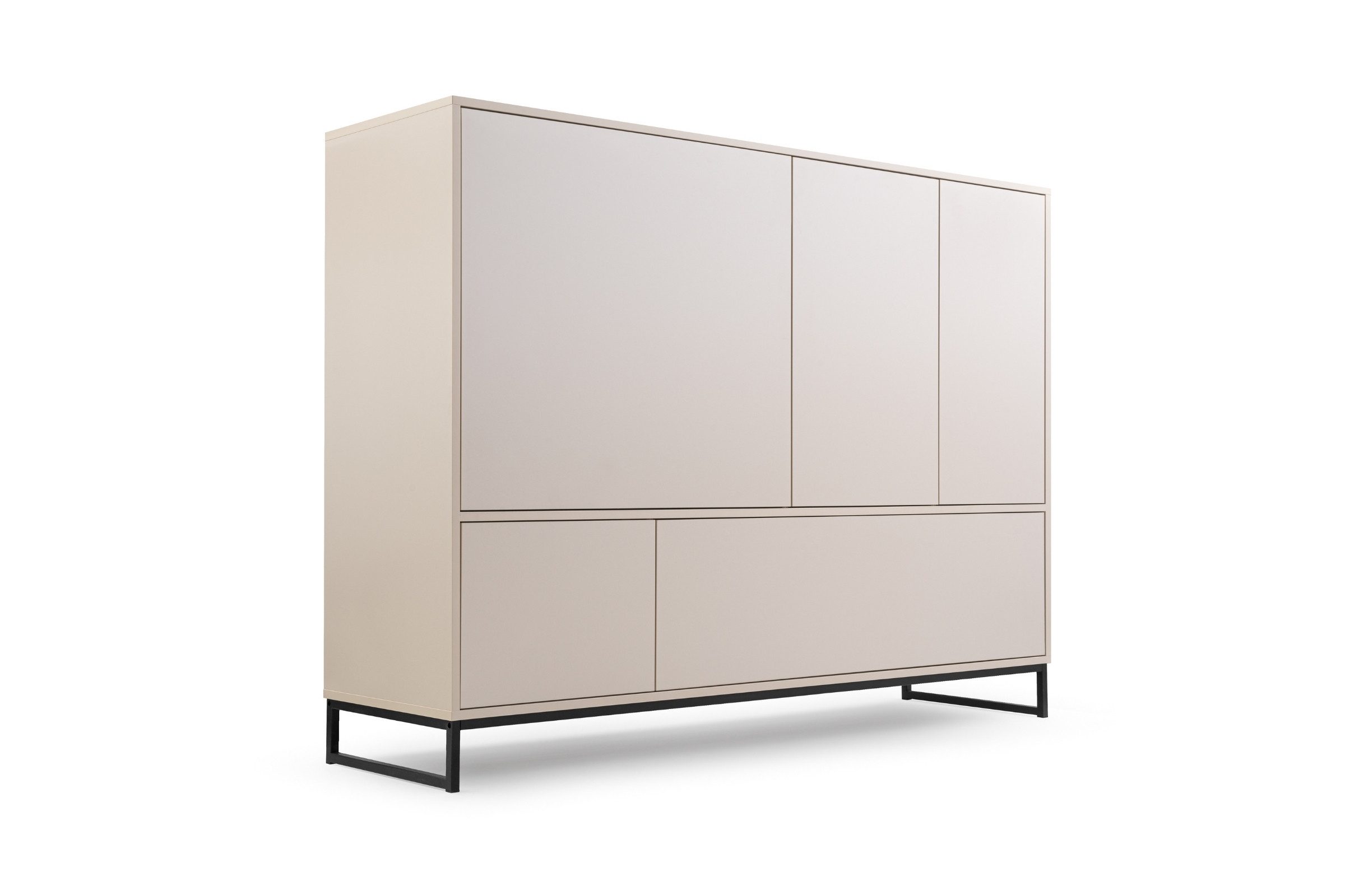 Deine Möbel 24 Kommode GENEVE Sideboard 160 cm breit GENEVE-Kollektion (Soft Close, 1 St., Sandbeige Beige Dunklegrün), ideal für Schlafzimmer Flur Wohnzimmer
