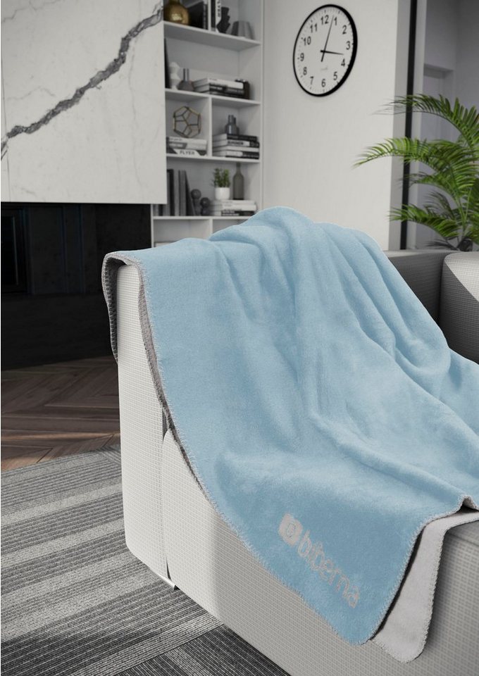 Wohndecke Katrin, Biberna, wohlig warme Doubleface Decke mit  Häkeleinfassung, wärmende und kuschelige Schlaf-, Wohn- und Freizeitdecke