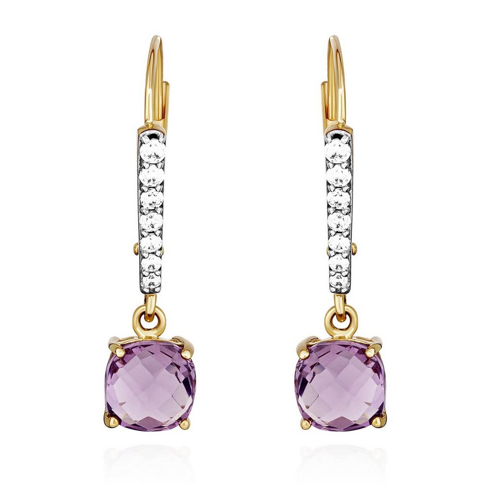 NKlaus Paar Ohrstecker Paar Ohrhänger 333 Gelbgold 8 Karat 7,5x6mm echt  Amethyst Damen Ohrrin