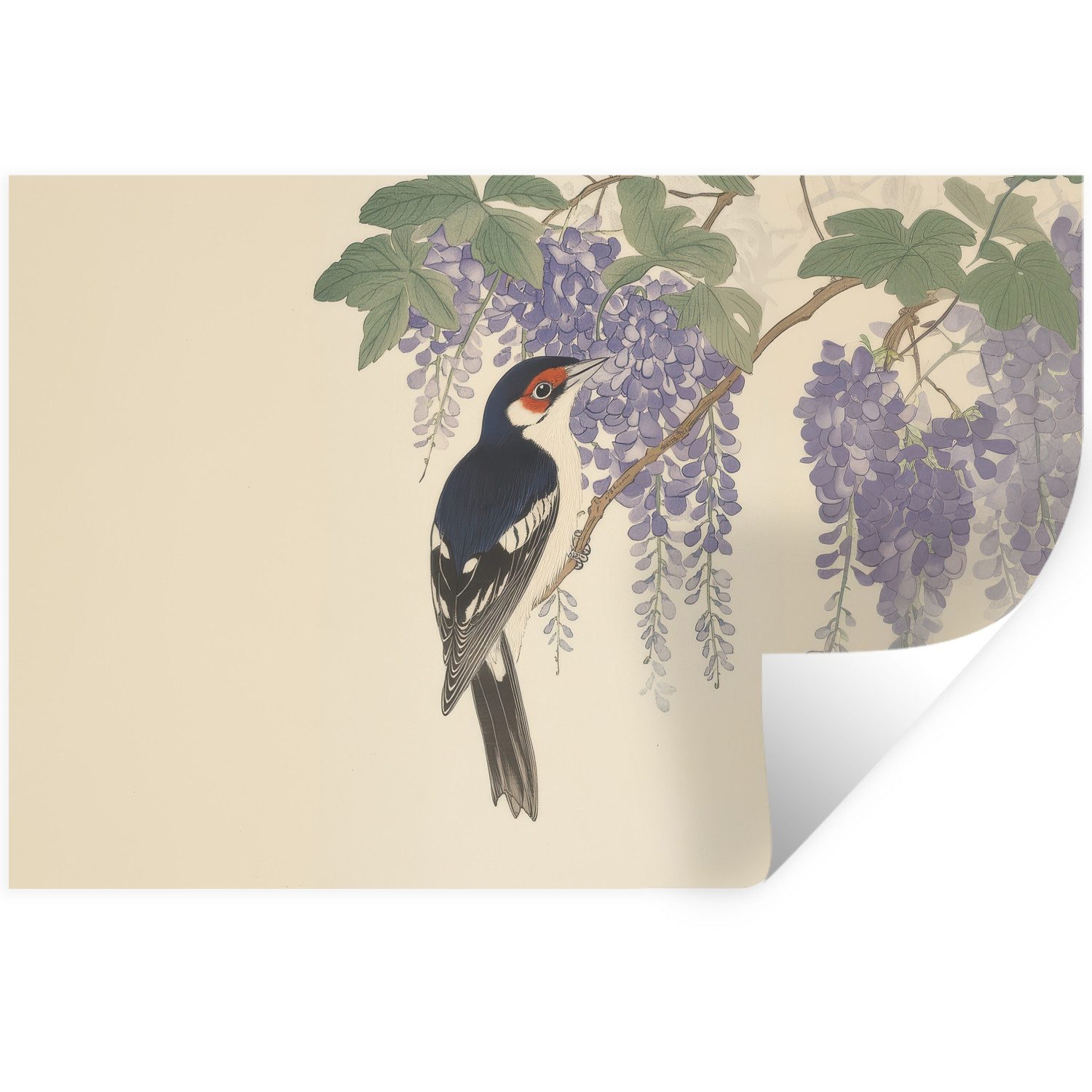 MuchoWow Wandsticker Specht - Blumen - Lila (1 St), Wanddeko, Aufkleber, Wandtattoo, 120x80 cm