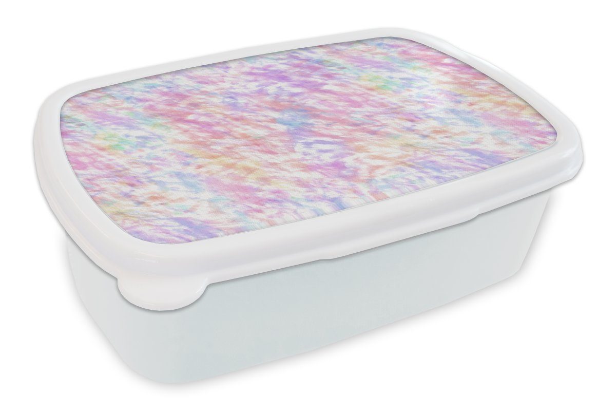MuchoWow Lunchbox Regenbogen - Farbe - Muster - Krawattenfärbung, Kunststoff, (2-tlg), Brotbox für Kinder und Erwachsene, Brotdose, für Jungs und Mädchen weiß