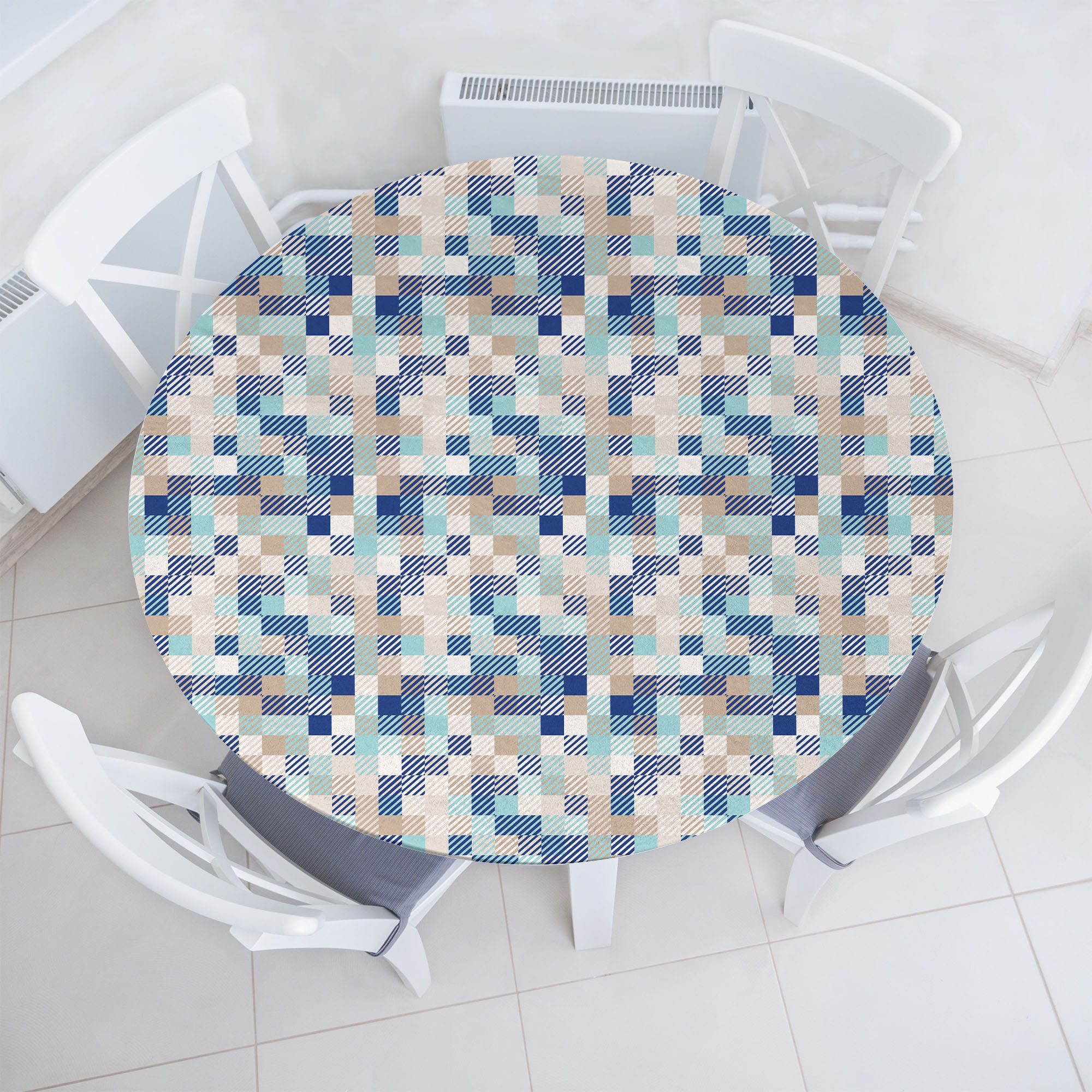 Abakuhaus Tischdecke Rundum-elastische Stofftischdecke, Kariert Zeitgenössische Quadratkunst