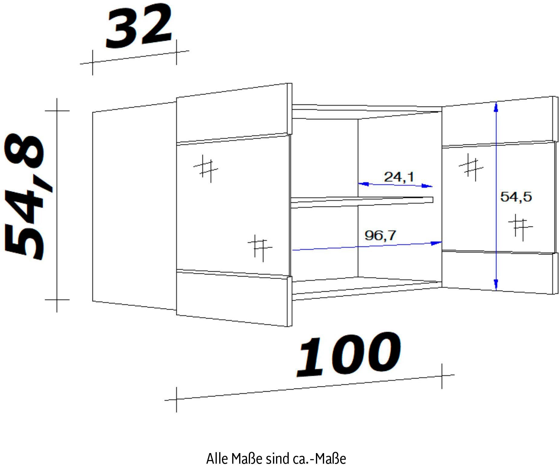 Flex-Well Glashängeschrank H x 100 (B cm, T) mit x Kopenhagen 32 Stollenglastüren x 54,8 x