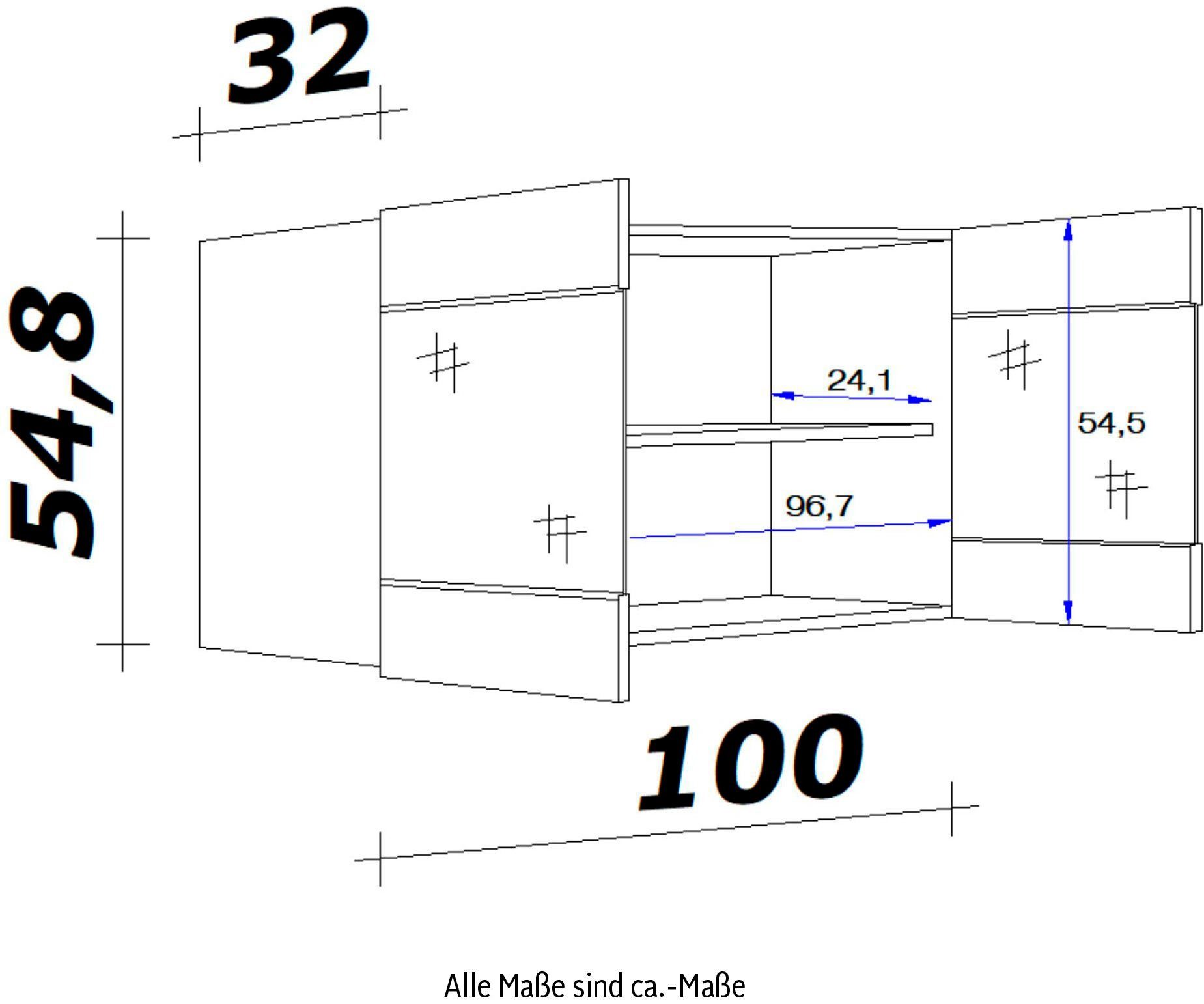 Flex-Well Glashängeschrank Kopenhagen (B x H x T) 100 x 54,8 x 32 cm, mit Stollenglastüren – Bild 3 von 3