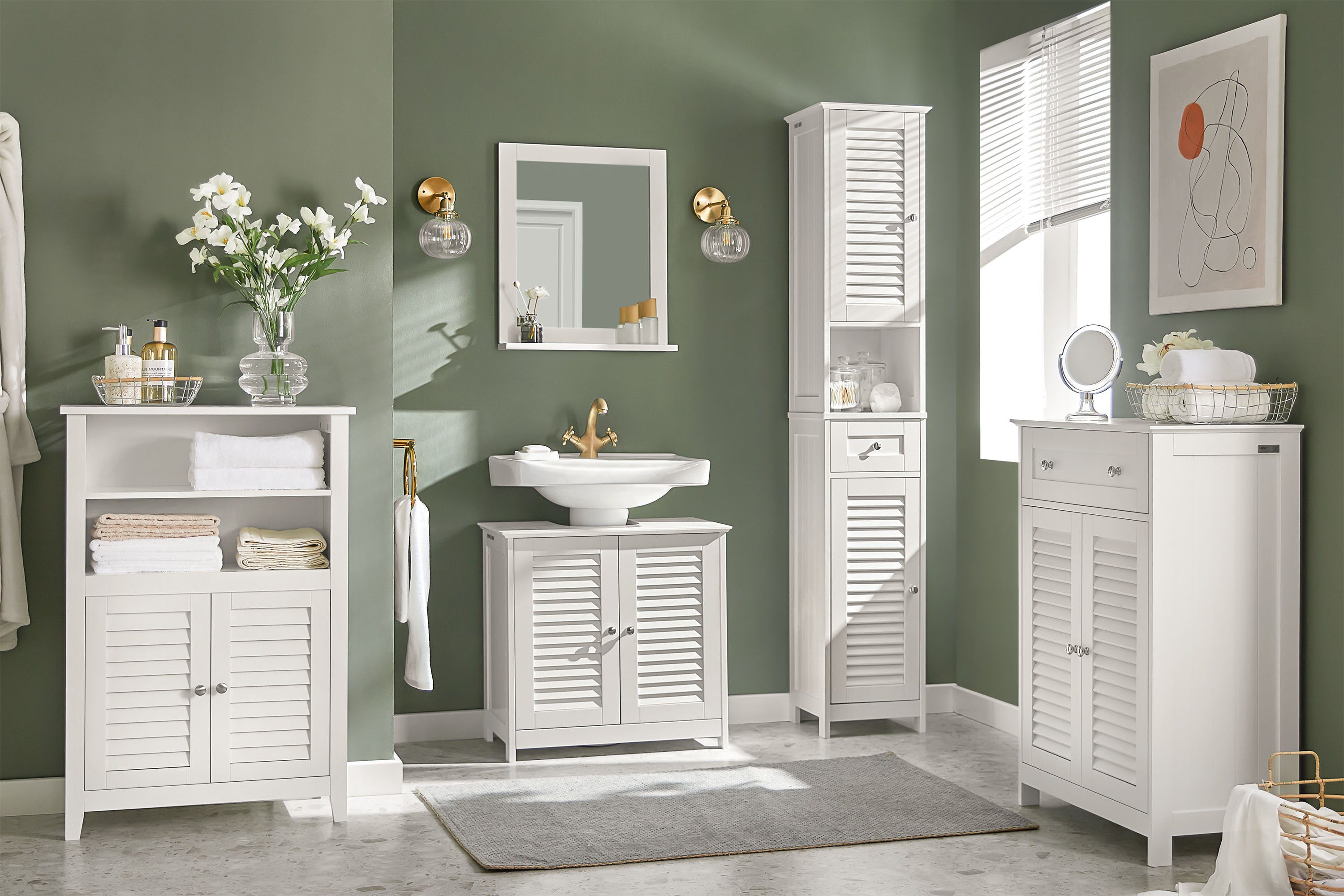 SoBuy Badschrank mit 1 offenem Fach und Türen Holz Weiß FRG236-W günstig online kaufen