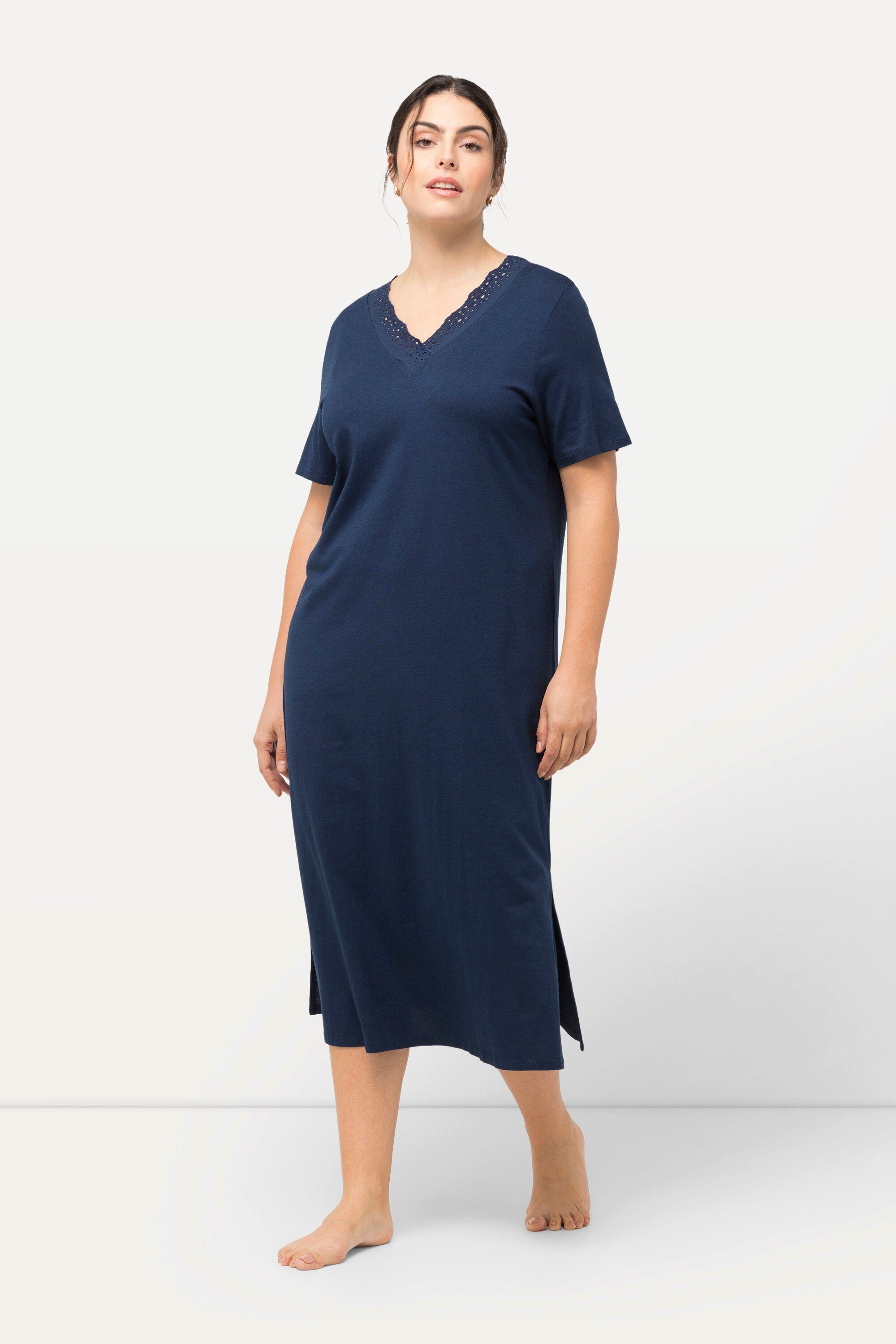 Ulla Popken Nachthemd Nachthemd Lochstickerei Halbarm Modalmix günstig online kaufen