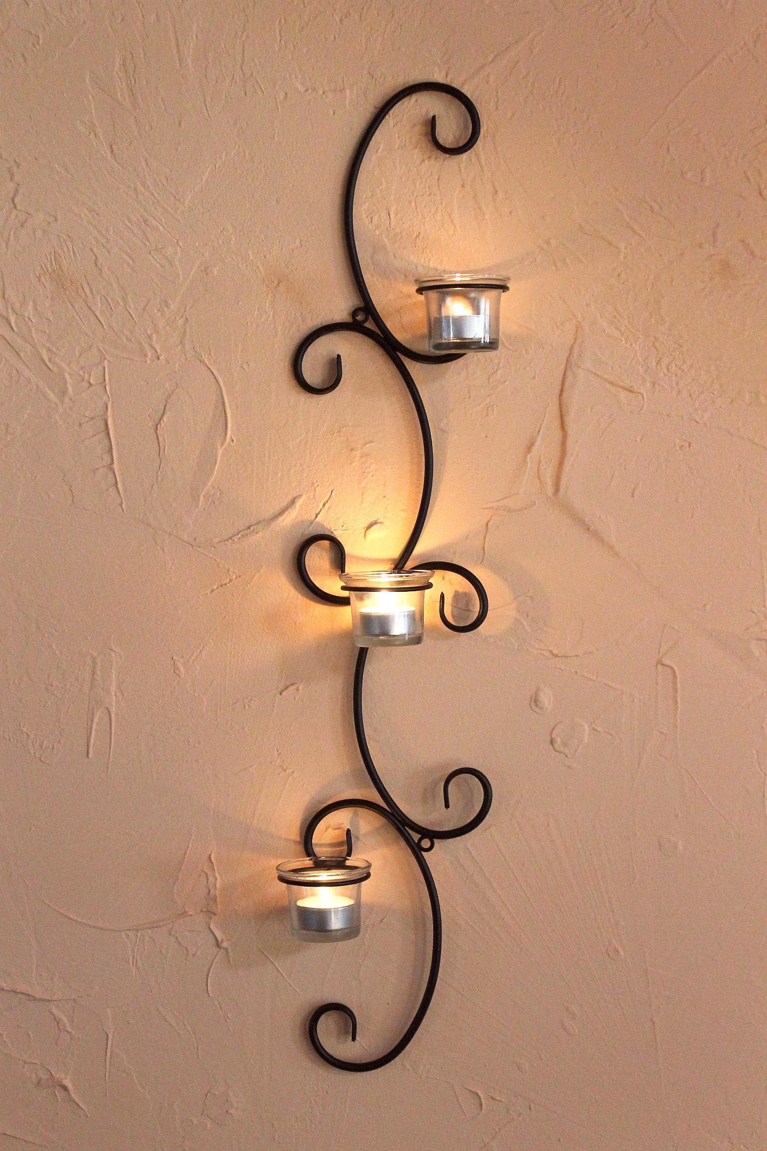 68 cm Kerzenhalter Kerzenleuchter Teelichthalter Wandteelichthalter DanDiBo Wand Wandleuchter Wandkerzenhalter Schwarz Metall Kerzenleuchter Emma