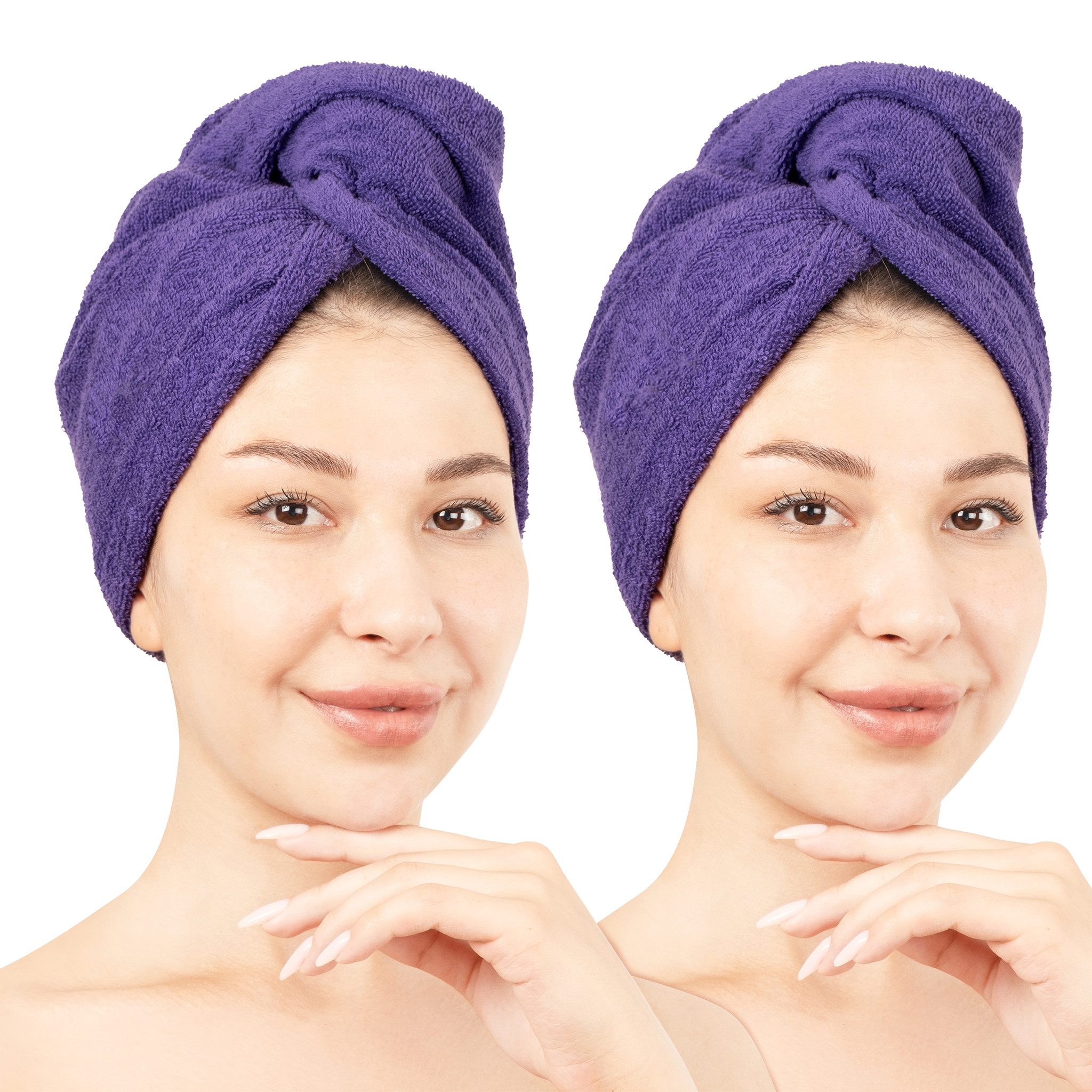 HAMMETEX Turban-Handtuch 2er Set Haarturban Damen, 100% Baumwolle, Flauschig & Schnelltrocknend, Frottier (Set, 2-St), Uni-Farben, weich
