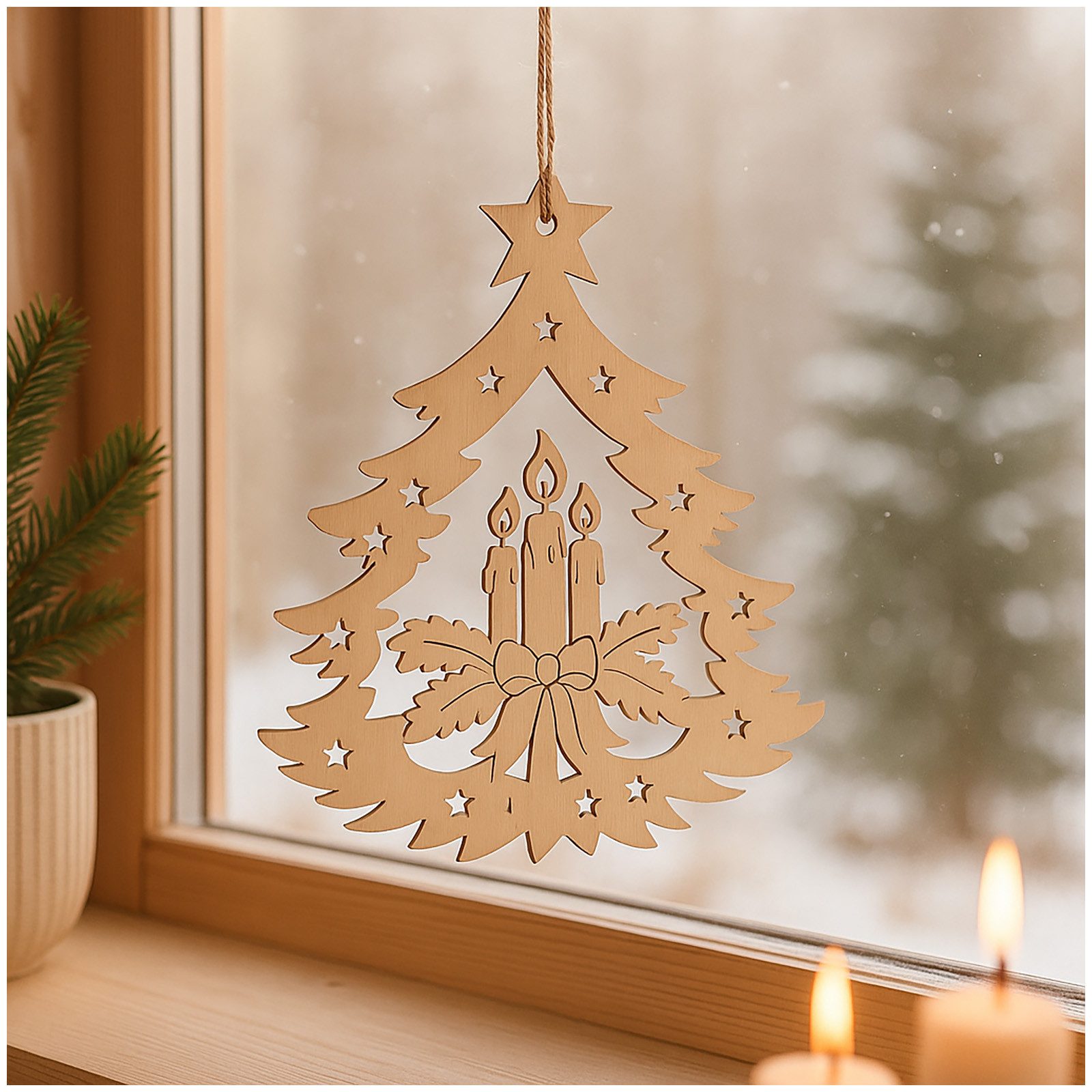 HTI-Living Fensterbild Dekohänger Holz 4er Set Adventskerze, Fensterbild We günstig online kaufen