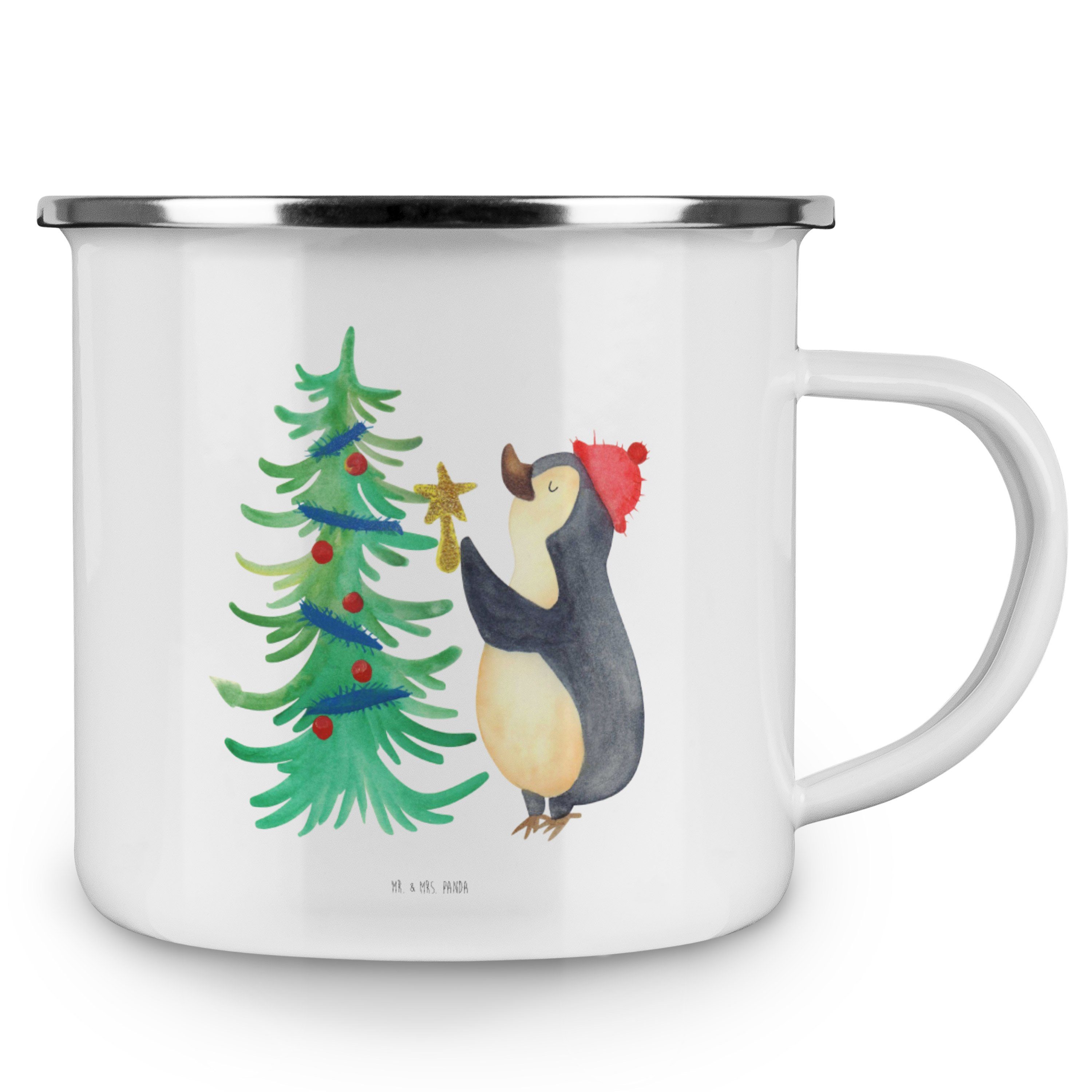 Becher Weiß Emaille Weihnachten, Panda - Mr. Camping & Weihnachtsbaum Mrs. Geschenk, Tasse, - Pinguin