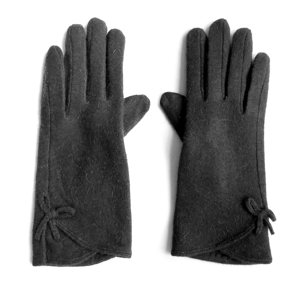 Damenhandschuh Wolle schwarz Strickhandschuhe aus Sonia Schmal mit Zierschleife Schmaler Originelli geschnitten