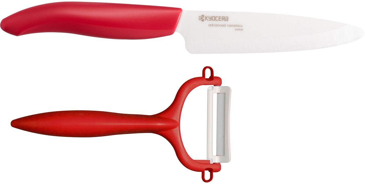 KYOCERA Messer-Set Gen (Set, 2-tlg), scharfe Hochleistungskeramik-Klinge, (Universalmesser, Sparschäler) rot