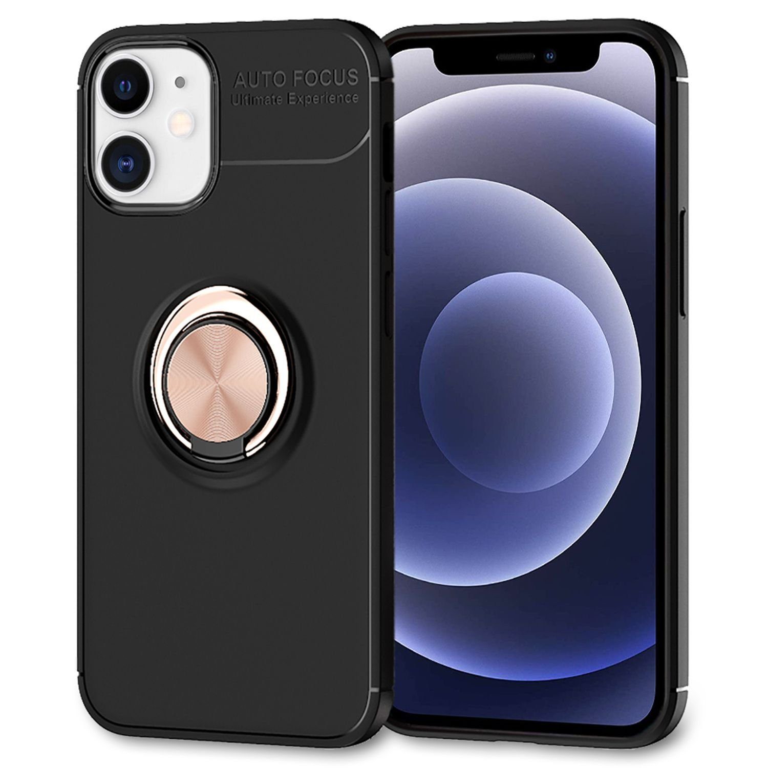 Nalia Smartphone-Hülle Apple iPhone 12 Mini, Matte Ring Silikon Hülle / 360 Grad Ring / Standfunktion / Rutschfest