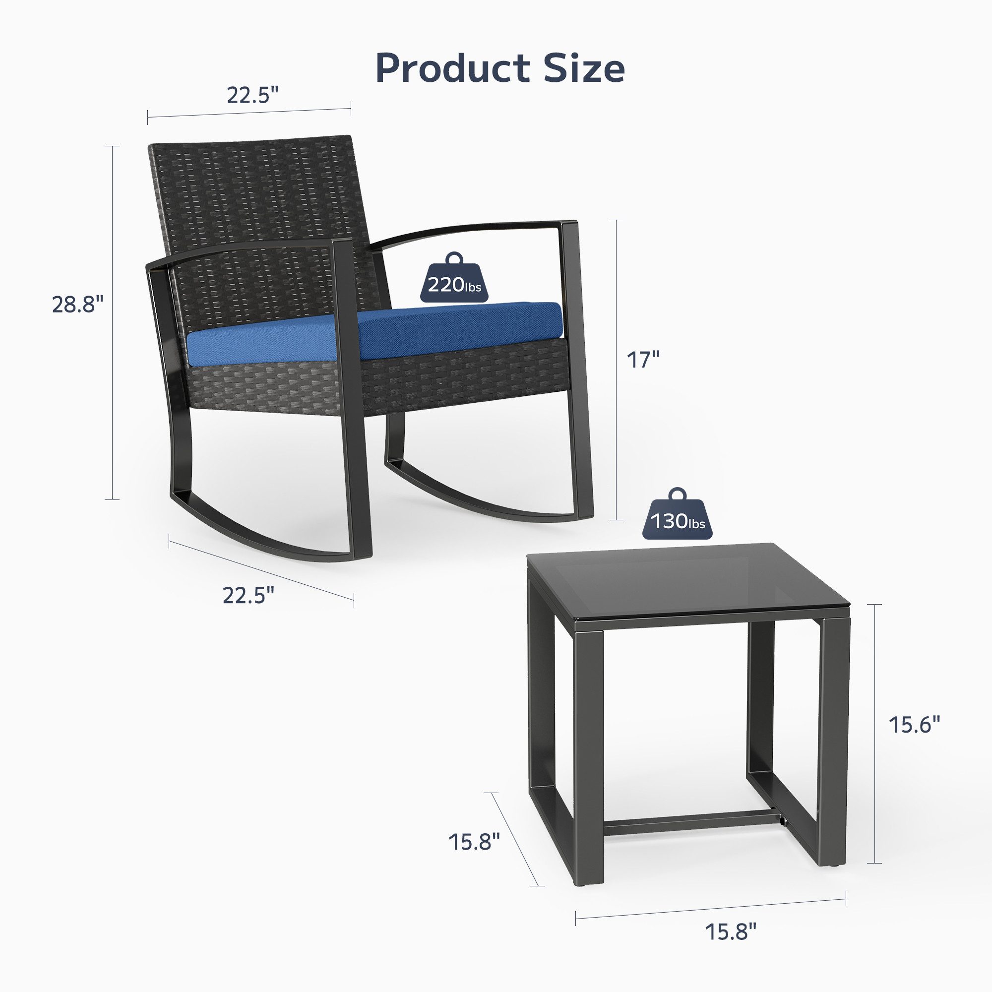 Bealife Garten-Essgruppe Balkonset Gartenlounge-Set, (3-tlg), 1 Tisch und 2 Stühle, (Mit Schaukel-Funktion)