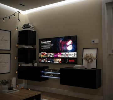 ROYAL24_MARKT Wohnwand - Stilvolle Wohnraumtrends / Hochwertige Gestaltungselemente., (Komplett Set, 6-St., Premium - AN100), Premium-Qualität - Moderne Eleganz - LED-Beleuchtung .