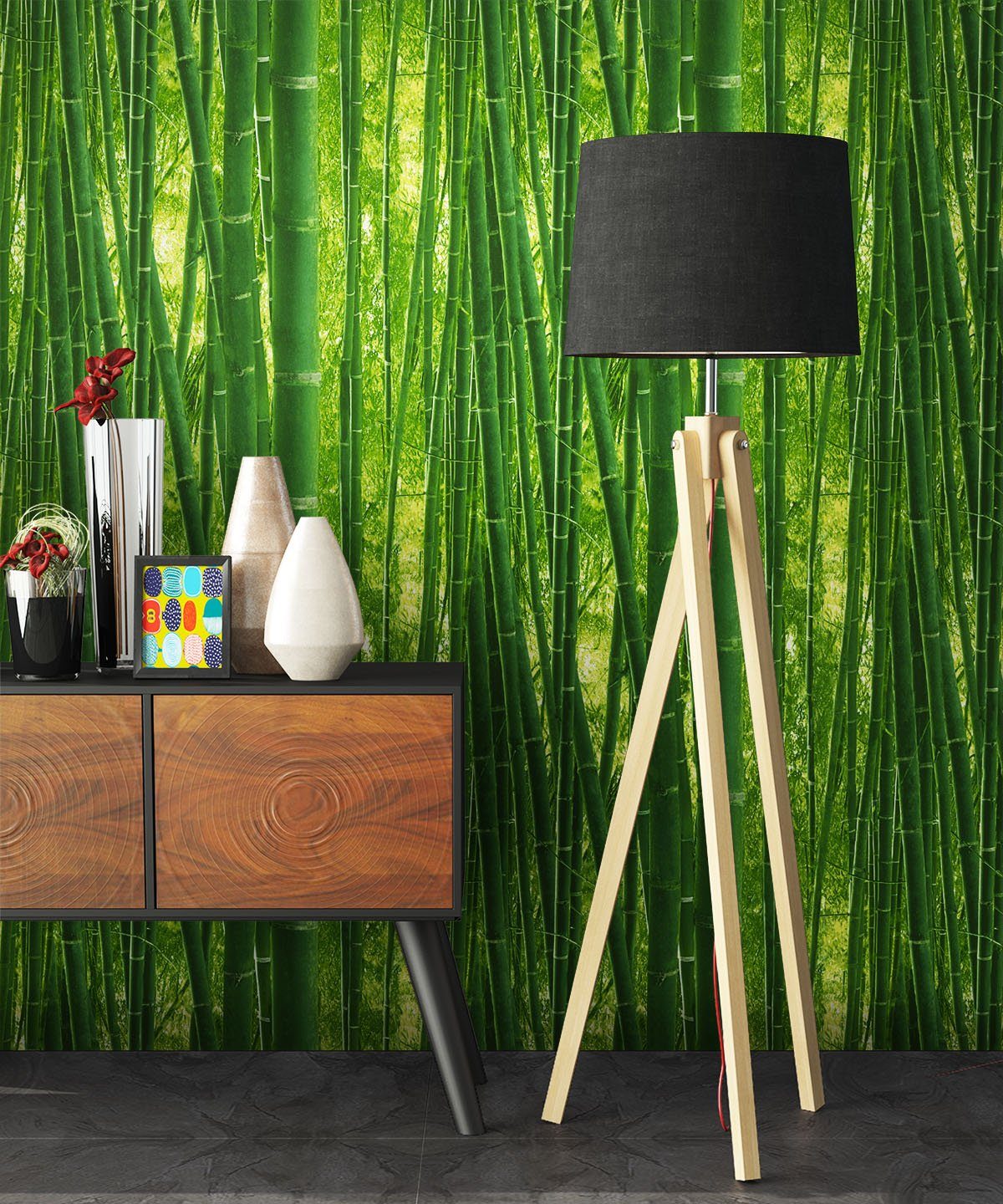 Newroom Papiertapete, Blumentapete Grün Bambus Wallpaper günstig online kaufen
