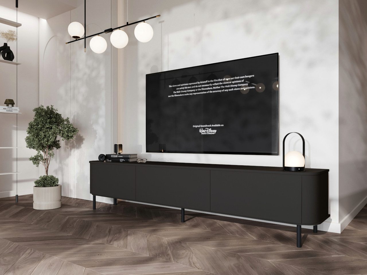 MOEBLINE TV Lowboard Komoode AZILLO 215N schwarz mit schwarzen Füßen