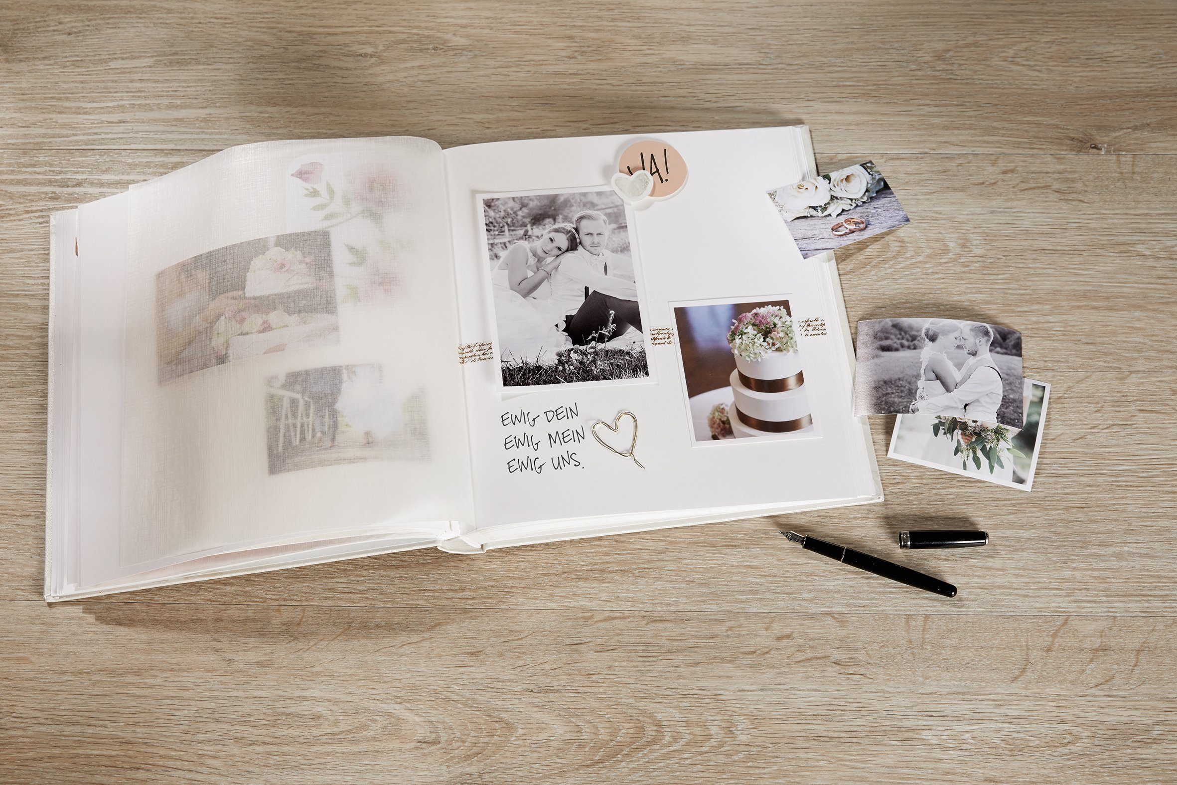 Walther Design Fotoalbum Hochzeitsalbum Farfalla, buchgebundenes Hochzeitsalbum, Leineneinband, Permuttprägung – Bild 5 von 5