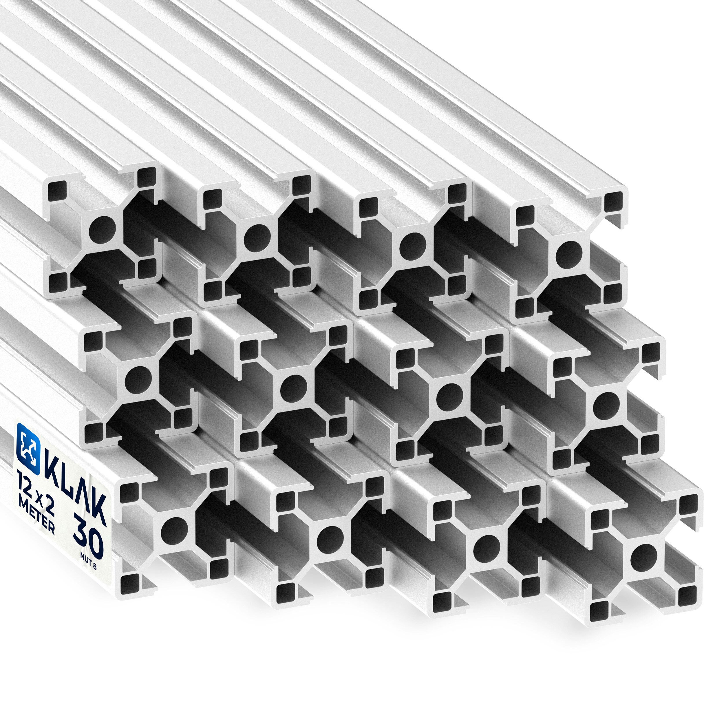 tktrading24 Profil 12x Alu Profil 30x30mm 2m System-, Montage-, Konstruktionsprofil Nut 8 (Set, 12er)