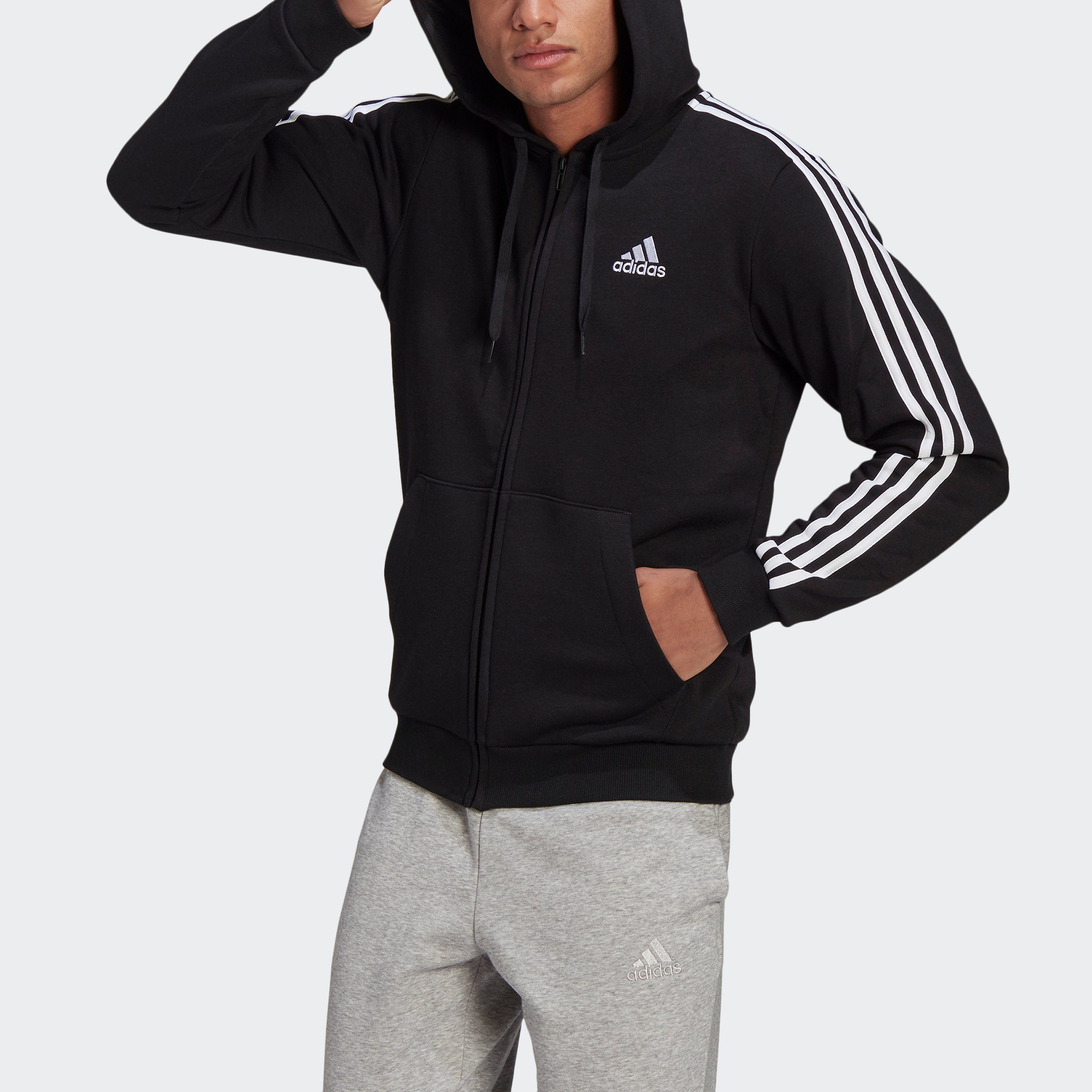 adidas Sportswear Sweatjacke ESSENTIALS FLEECE 3STREIFEN KAPUZENJACKE (1-tlg) Black