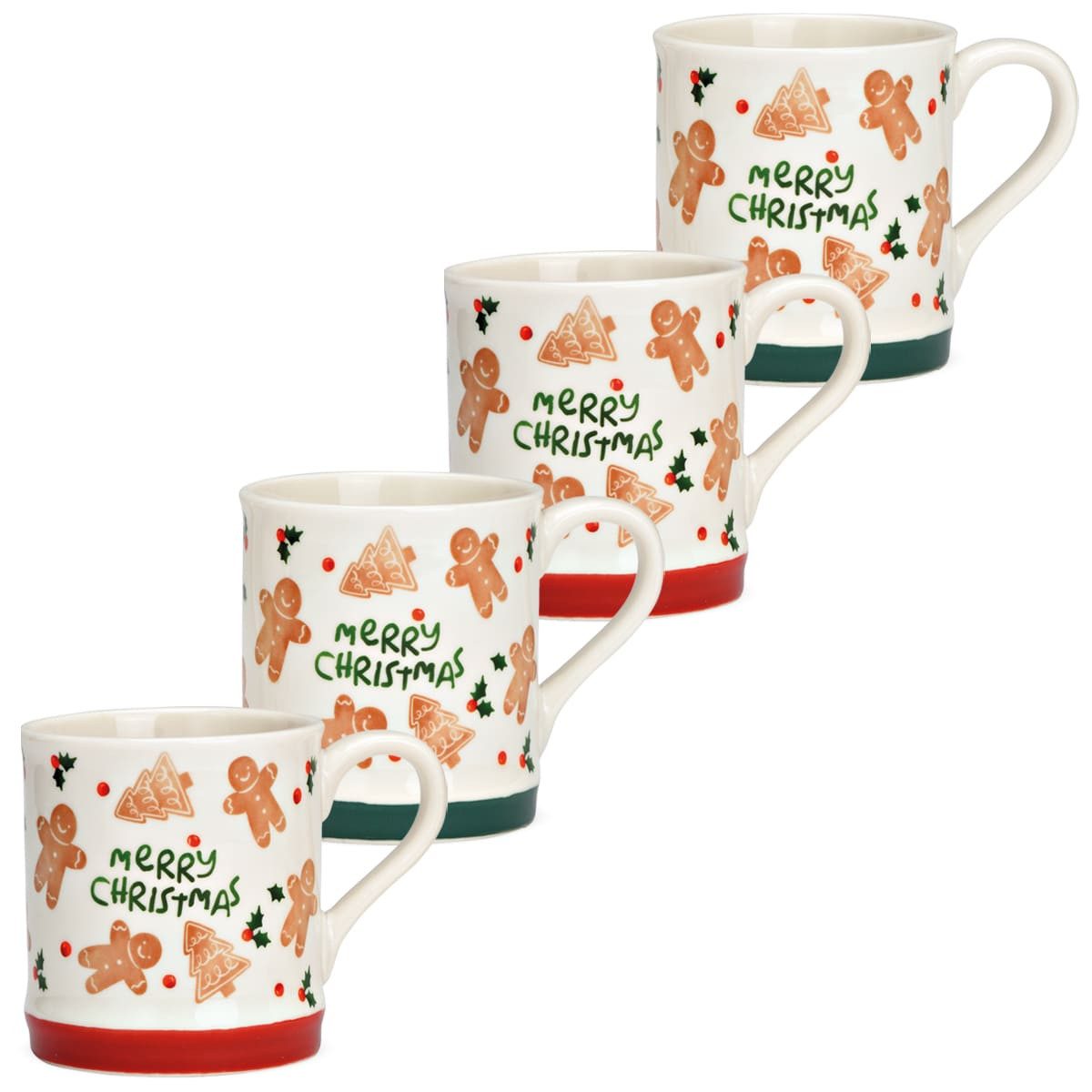 matches21 HOME & HOBBY Tasse Lebkuchen Spruch Dekor Weihnachts-Tassen 4er Set in 10 cm, 350 ml, Porzellan, Spülmaschinenfeste Kaffeetassen Kaffee-Becher als Glühweintassen