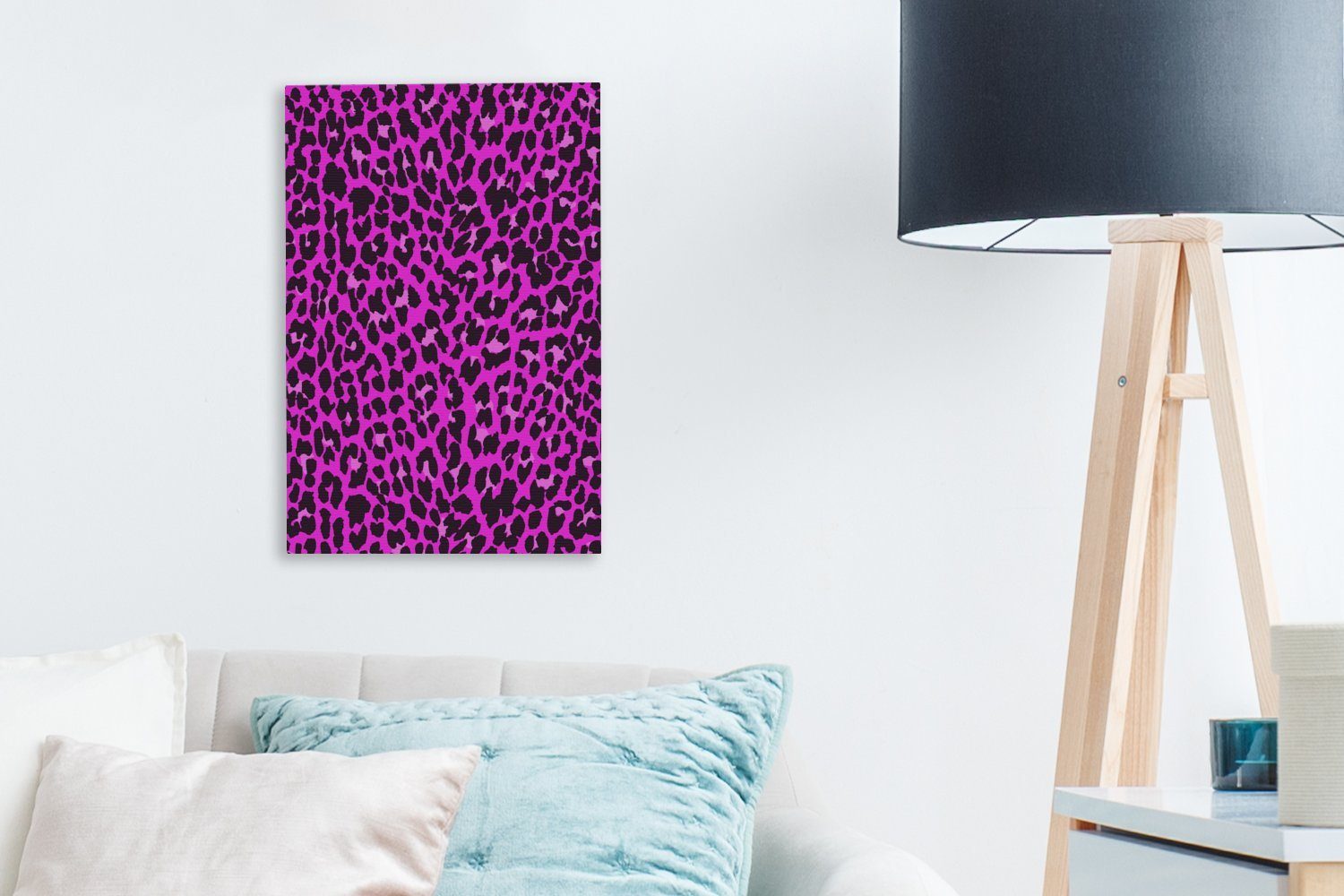 Rosa, - Zackenaufhänger, (1 Leinwandbild 20x30 inkl. Leinwandbild - bespannt cm Leopard Pelz St), Gemälde, fertig OneMillionCanvasses®