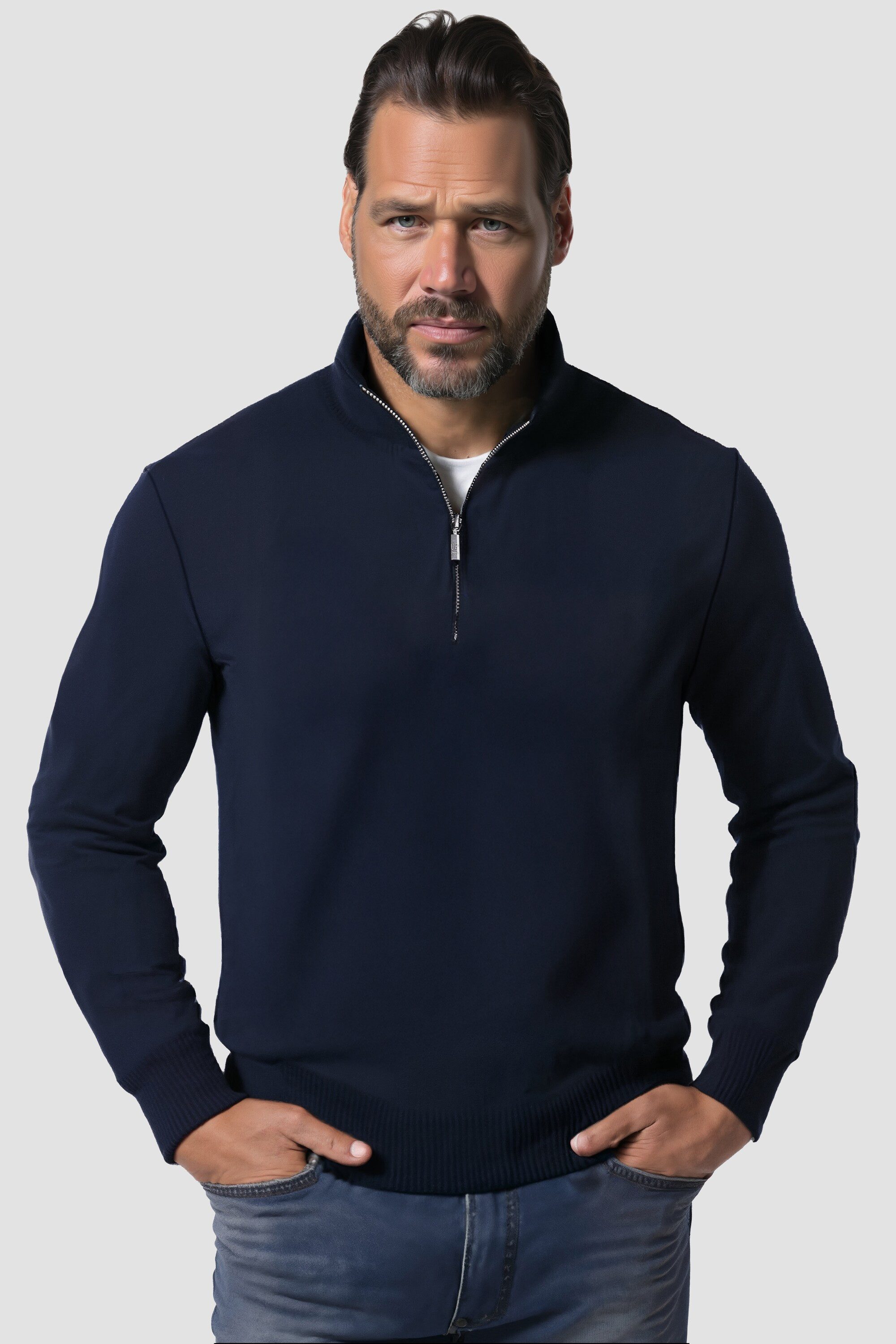 JP1880 Rundhalspullover Stricktroyer Stehkragen Zipper Langarm