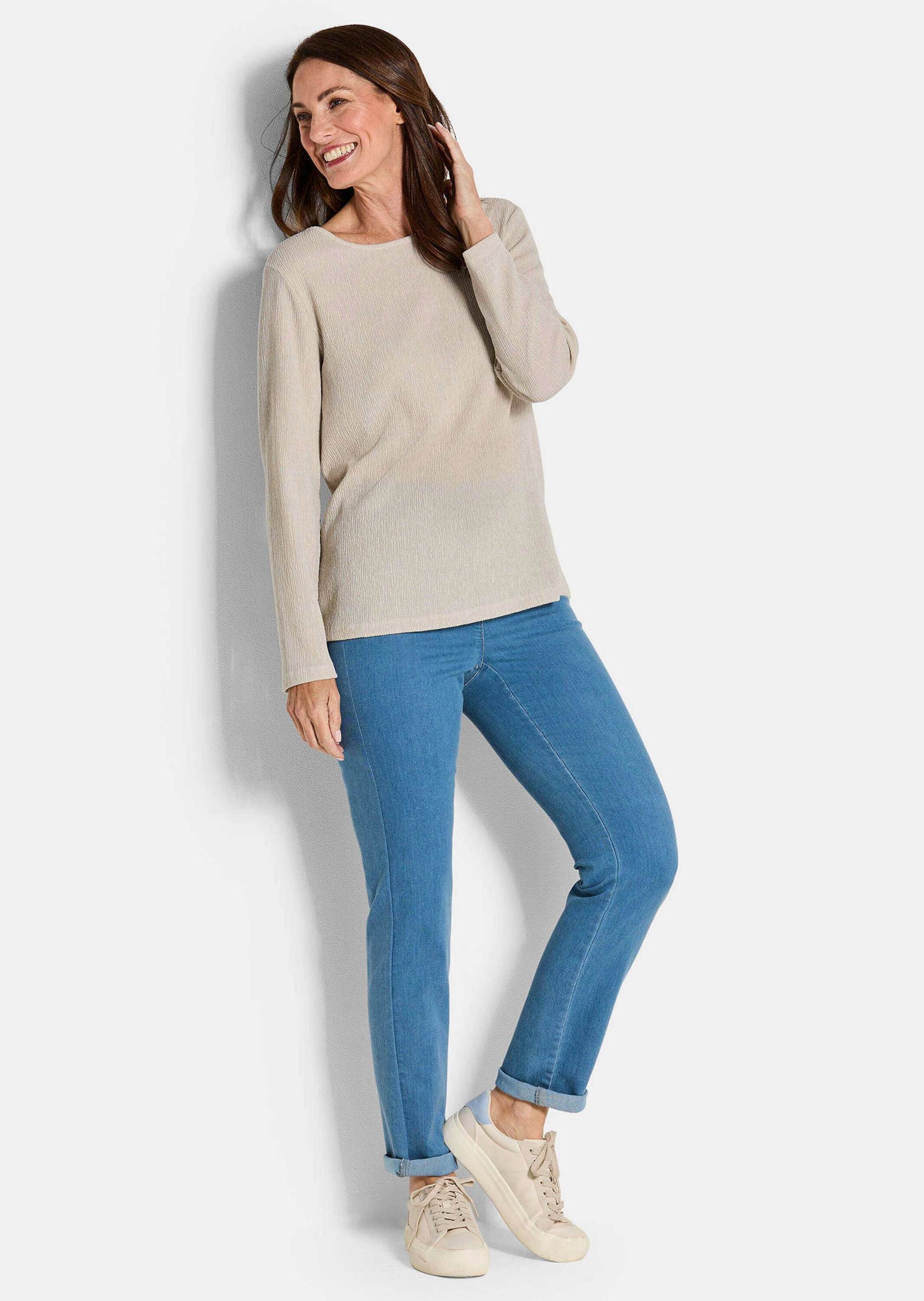 GOLDNER Langarmshirt Kurzgröße: Jersey-Shirt in Krepp-Optik günstig online kaufen