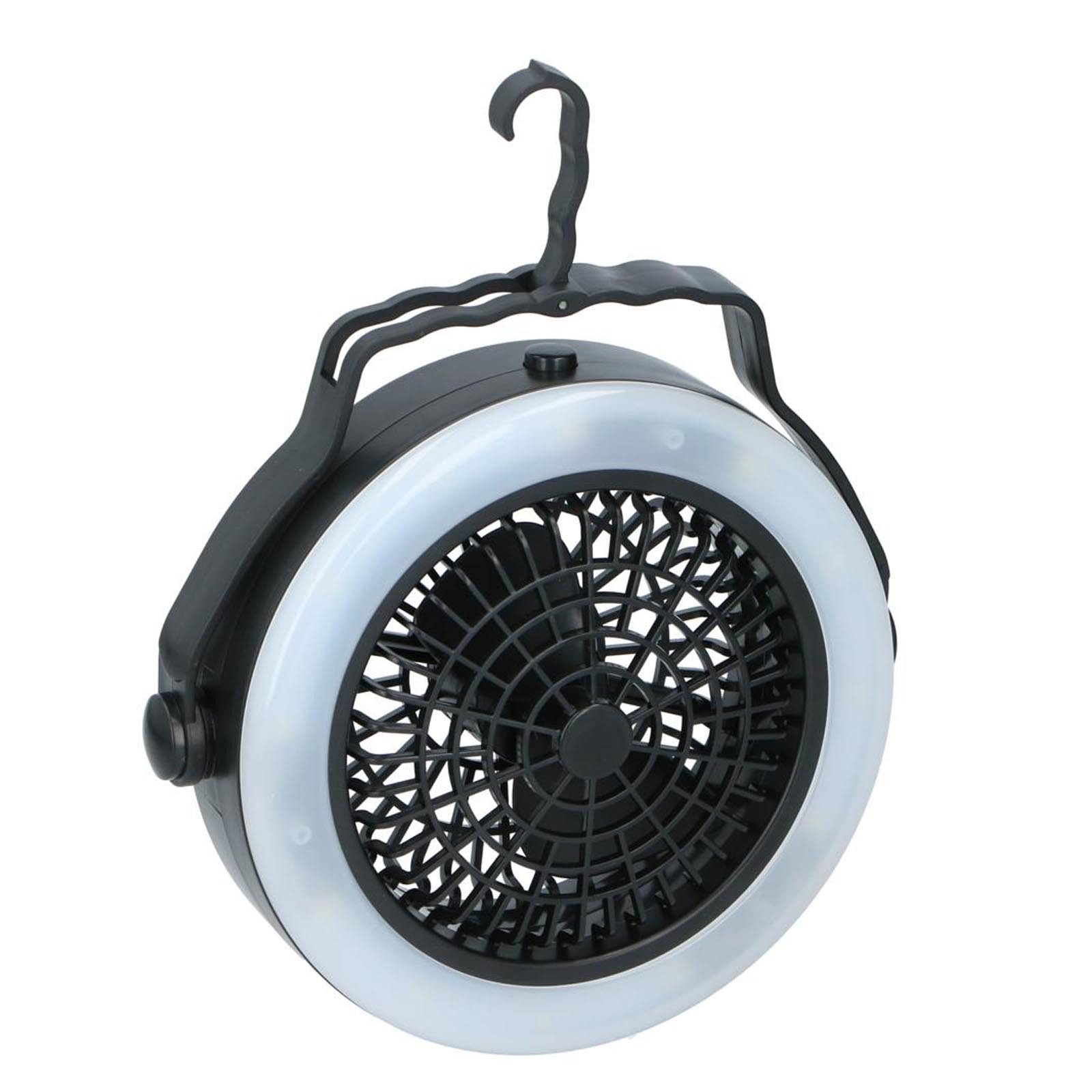 Grundig Tischventilator 2in1 LED Camping Lampe und Ventilator Zeltlicht Deckenventilator, 360-Grad Drehbarkeit Aufhängehaken 12 LEDs Battriebetrieben