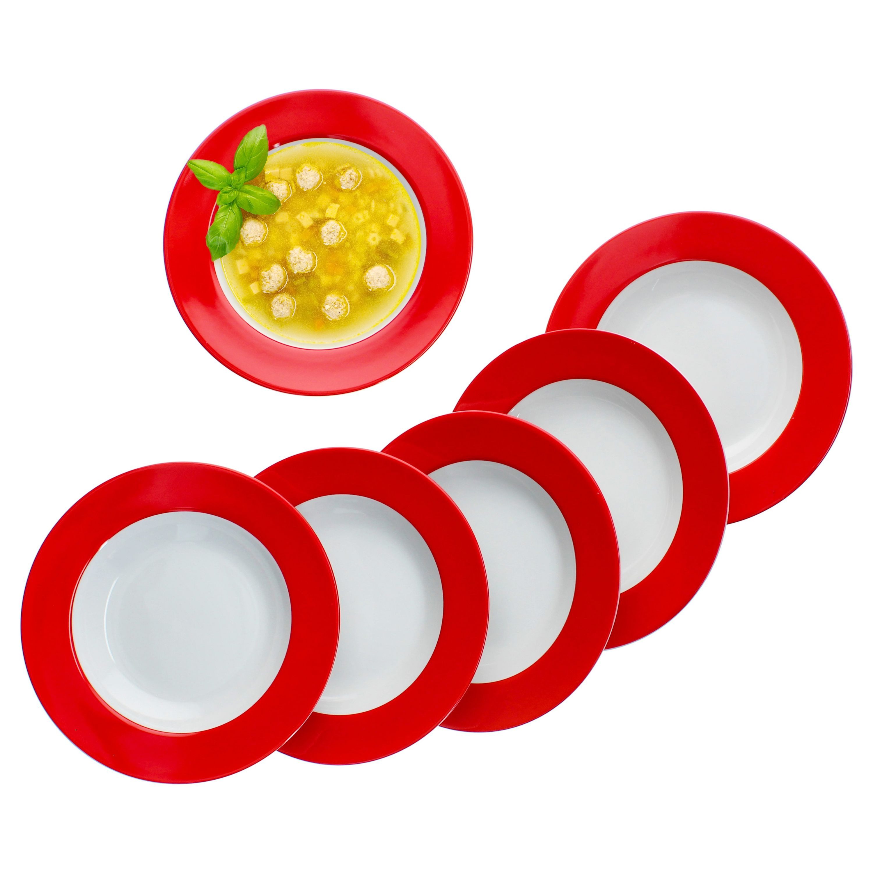 Suppenteller 6er Set Variant Rot Speiseteller Ø27cm bunte große Ess-Teller