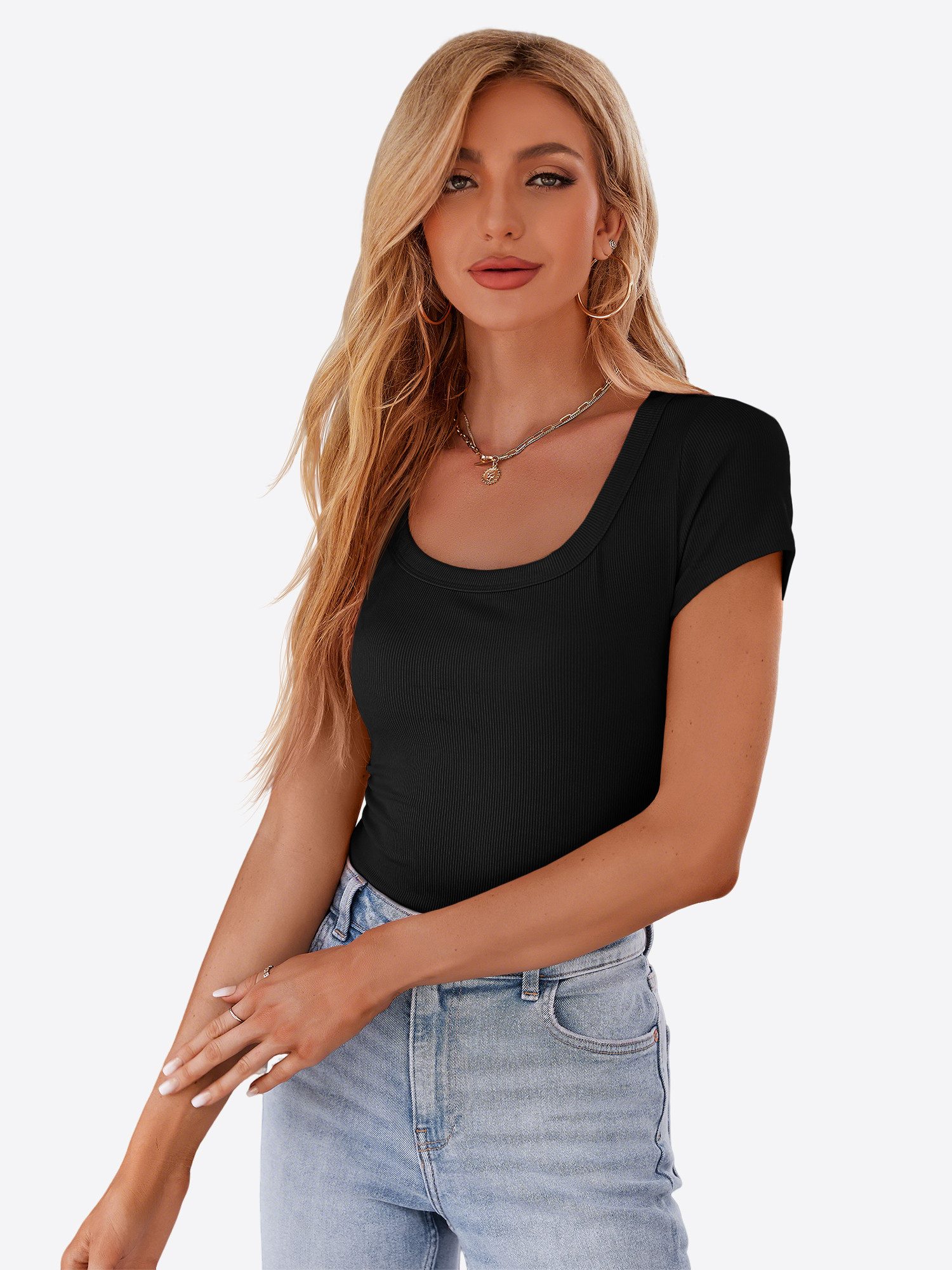 Imily Bela T-Shirt Damen Rippstrick-Top mit tailliert geschnitten (Packung, 1-tlg., 1per-Pack) in Unifarbe – Bild 4 von 5