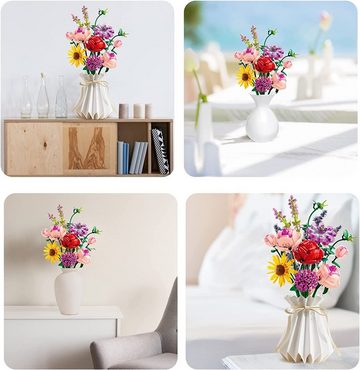 Kunstblumenstrauß Blumen Bausteine Set 11 Blumenstrauß mit Vase Geschenk,Kreative Geschenke für Ehefrau&Ehemann Kinder 6+, EXTSUD, DIY Bauspielzeugsets Bouquet Baustein für Hausdeko Vattertag