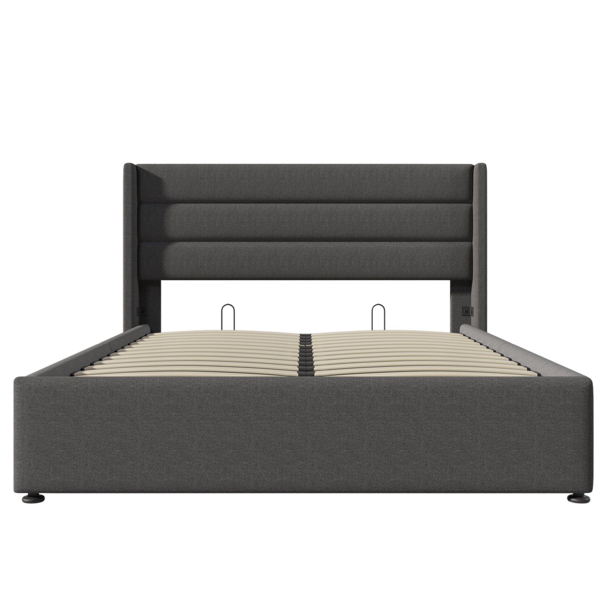 Boxspringbett (Funktionsbett, Doppelbett Hydraulisches Bett mit Lattenrost und Matratze), Polsterbett Stauraumbett 160x200 cm, Lattenrost aus Holz, Leinen