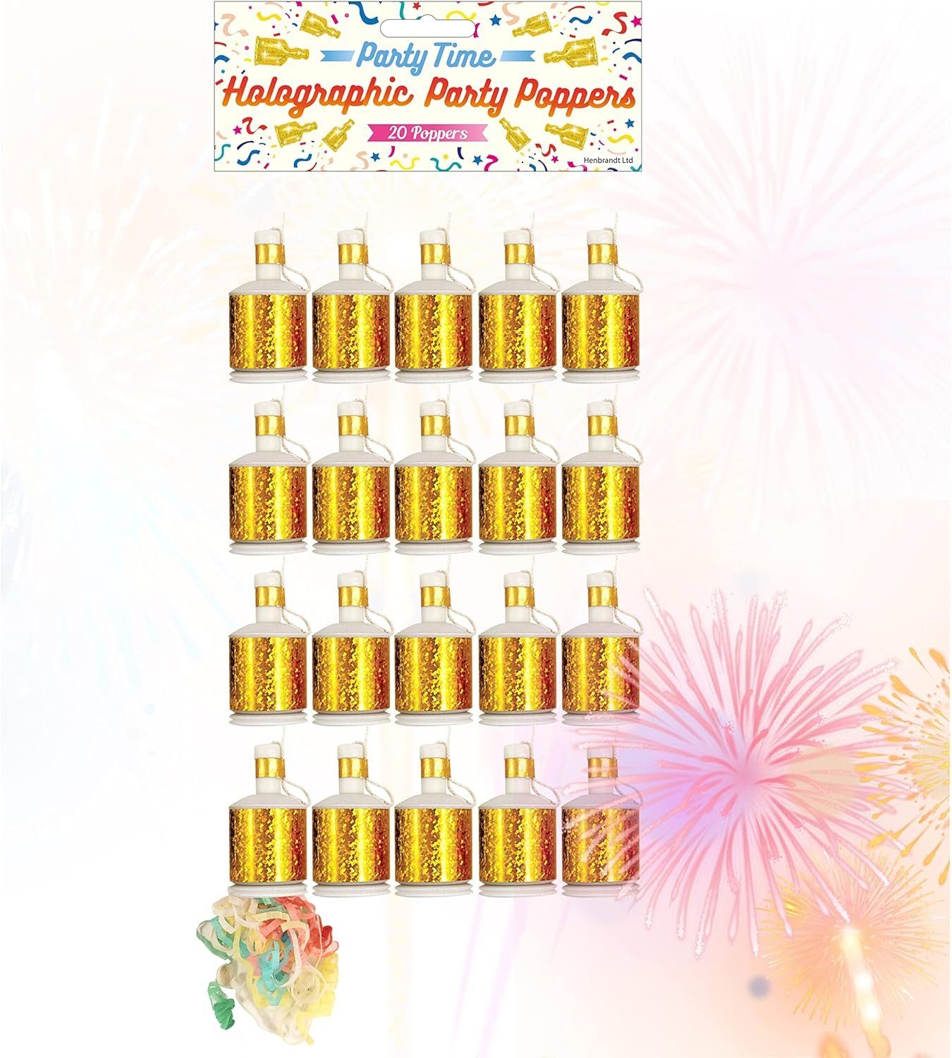 happy sparks® Konfetti 100x Party Schampus Schampusknaller Tischfeuerwerk Partypopper gold