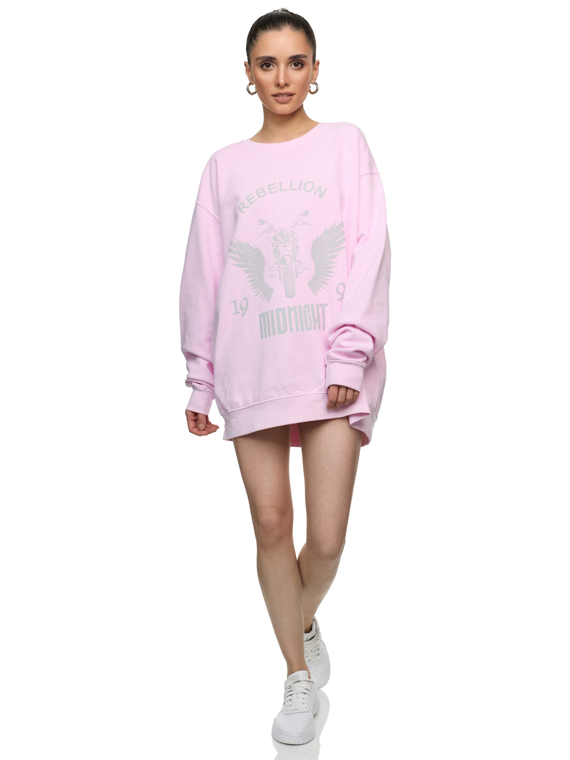 Worldclassca Sweatshirt Worldclassca Oversized Sweatshirt REBELLION Print Langarm Pullover PRINT - REBELLION - MIDNIGHT - MOTORCYCLE CLUB - ANGEL