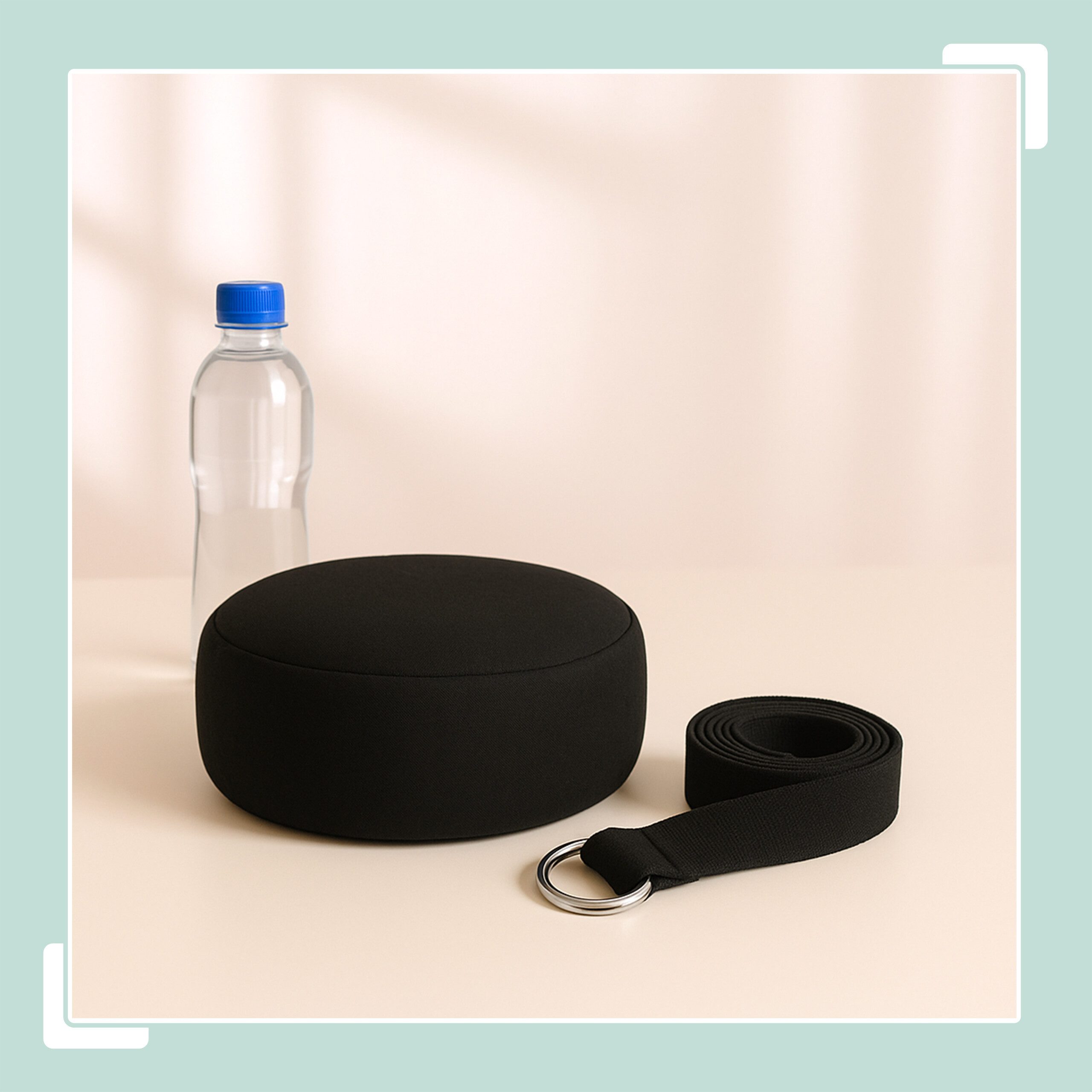 relaxdays Yogakissen Meditationskissen Set mit Yogagurt, schwarz