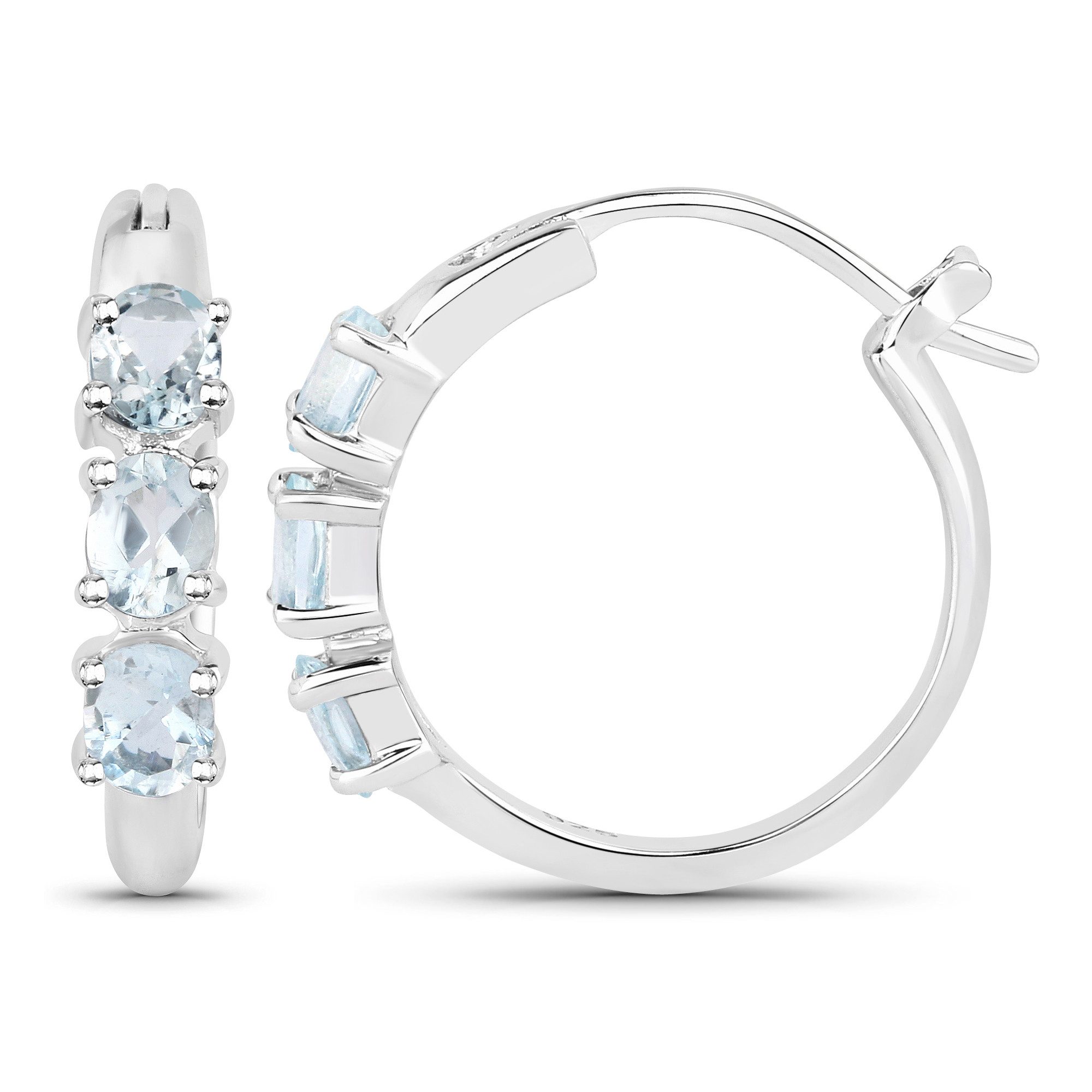 Vira Jewels Paar Creolen Silber 925 rhodiniert mit 6 hellblauen Aquamarinen günstig online kaufen