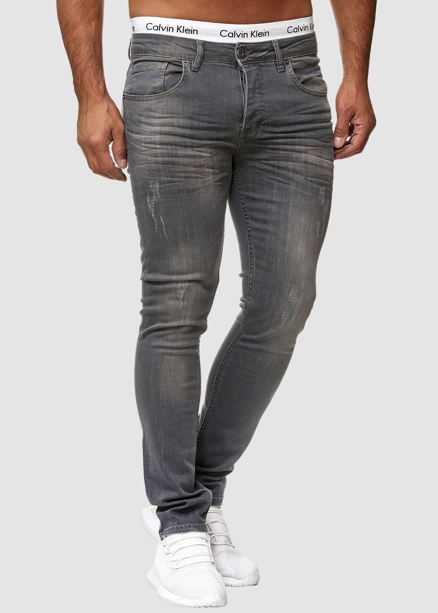 John Kayna Slim-fit-Jeans Herrenhose Grey Slim Designer Used 609-JS Herrenjeans (Jeanshose Jeanshose Denim Bootcut, Jeans Designerjeans Freizeit,Casual Fit Steel 1-tlg) Herren