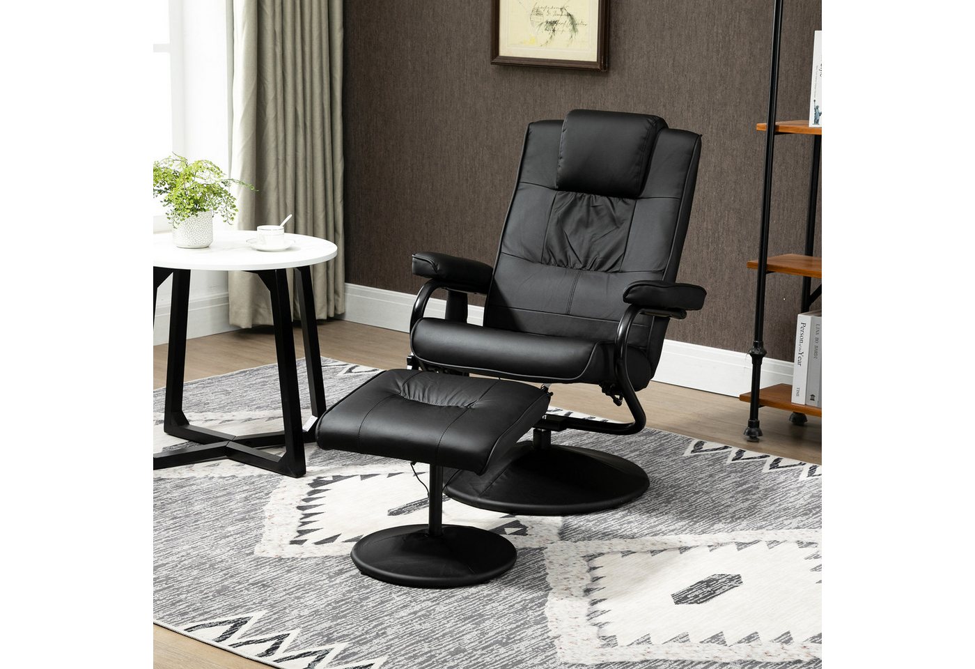 HOMCOM Massagesessel Relaxsessel mit Hocker, Liegefunktion, Ruhesessel für Wohnzimmer (Set, 2-St., Relaxliege), Kann sitzen, liegen und um 360° drehen