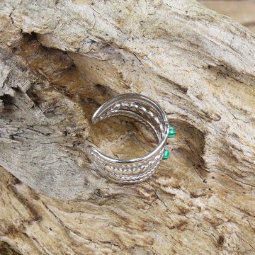 KARMA Fingerring Damenring Silber Edelstahl mit türkisen Steinen verstellbar, Ring Damen Silberring Fingerring