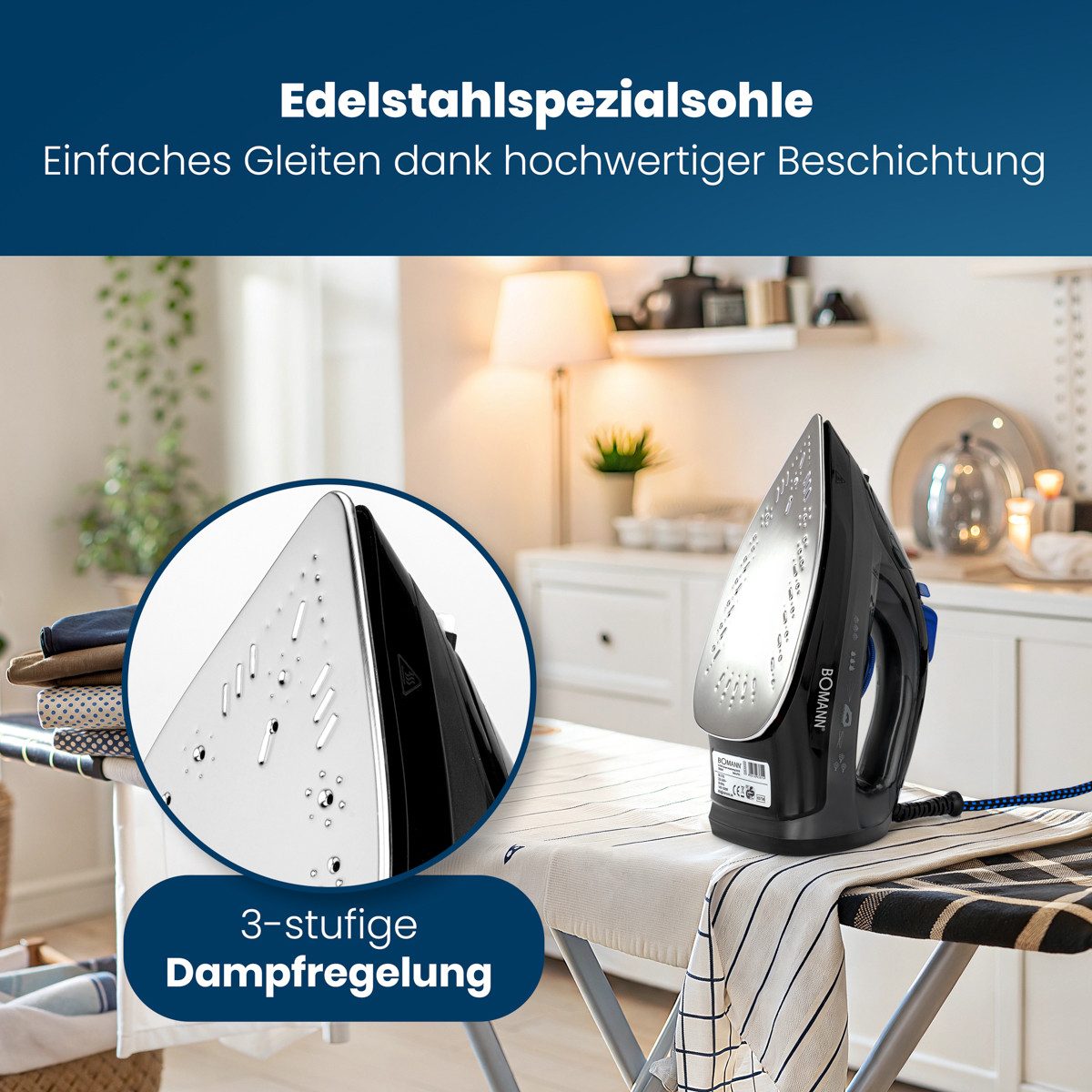 BOMANN Dampfbügeleisen DB 6003 CB, 1800 Watt, Edelstahlspezialsohle