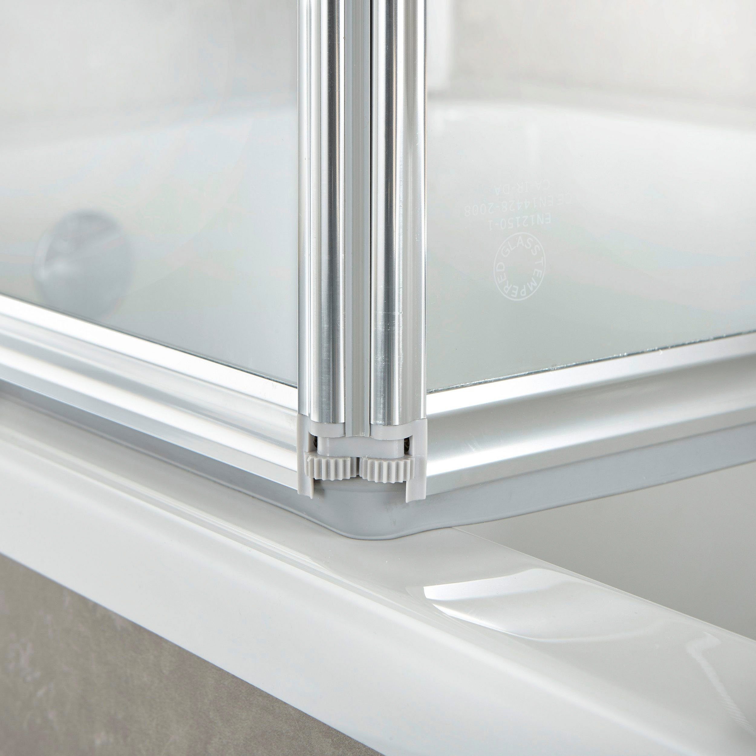 welltime Badewannenaufsatz Nassau, Einscheibensicherheitsglas, Badewannenfaltwand, Spritzschutzwand für Badewanne, Glas, 4 Elemente