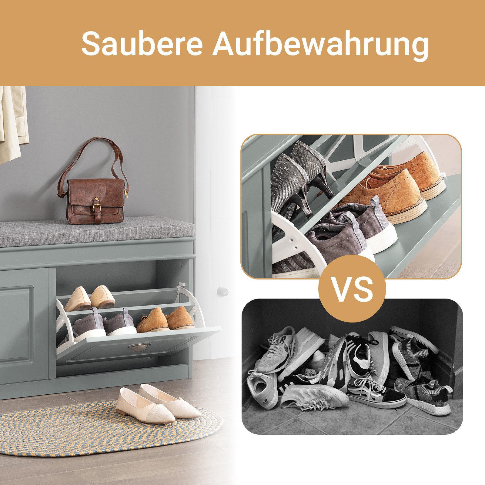 SoBuy Schuhbank FSR64, Schuhbank mit Sitzfläche, Schuhschrank schmal Schuhregal, Schuhkipper Sitzbank mit 2 Klappen, Schuhablage für Flur, kleine Räume