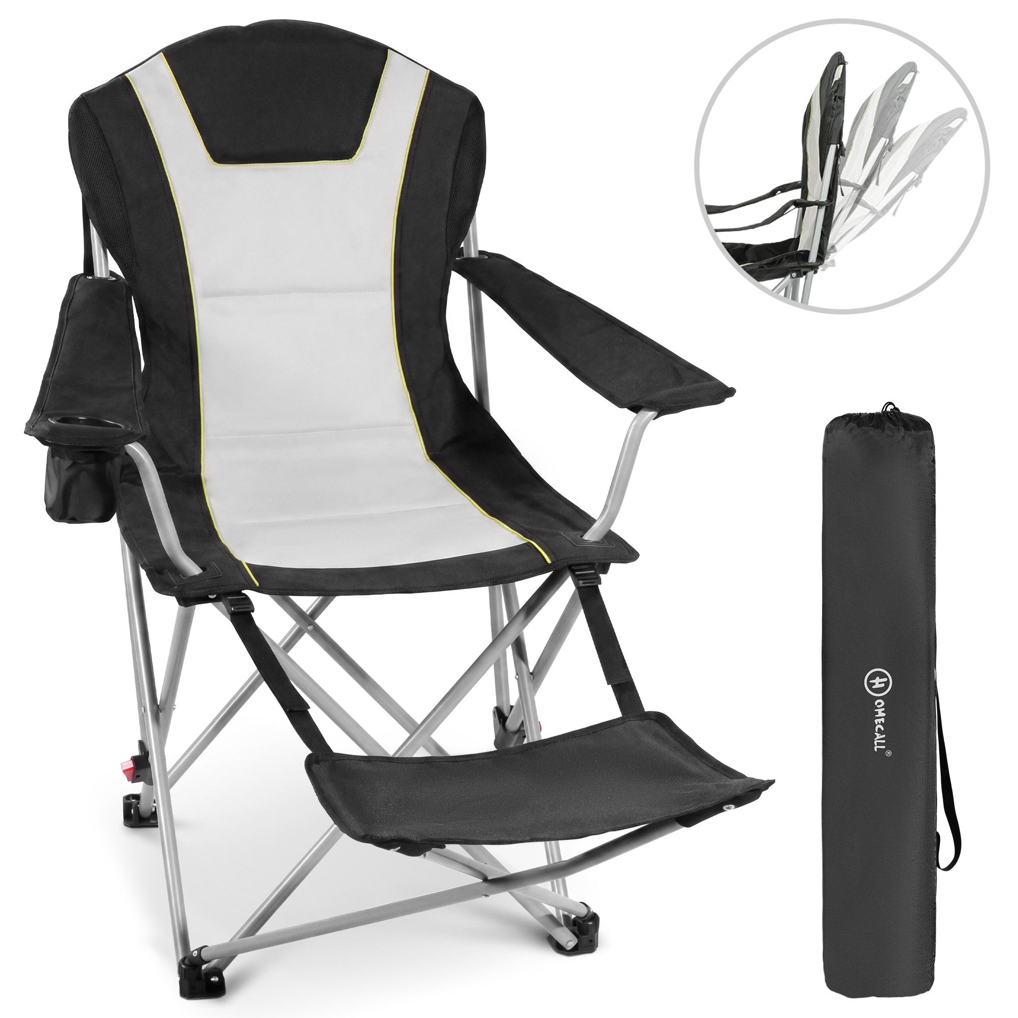 HOMECALL Campingstuhl mit fußstütze Klappstuhl Angelstuhl Faltbar gepolstert gartenstuhl (2-in-1-Funktion gartenstuhl klappbar campingstuhl mit fußablage), 3 fach Verstellbare Rückenlehne