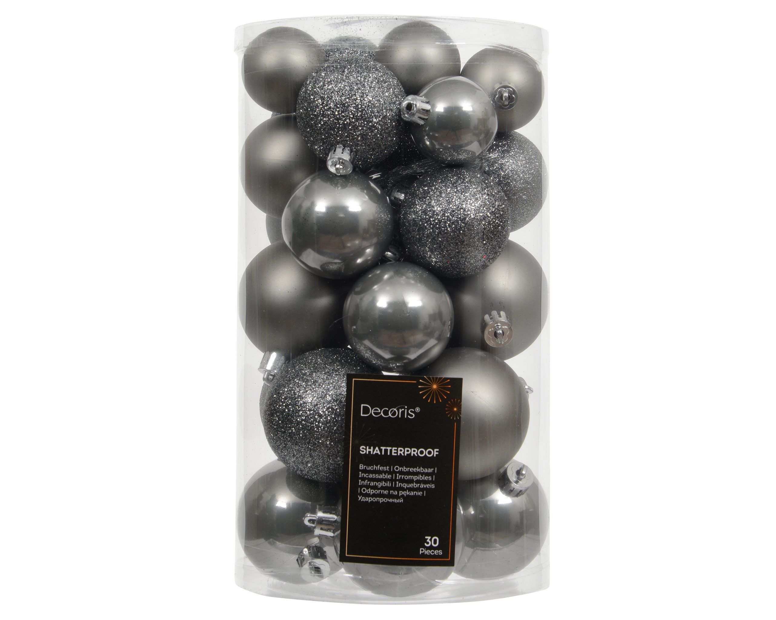 Kaemingk Weihnachtsbaumkugel, Weihnachtskugeln Kunststoff 4-6cm Mix 30er Set - Zart Grau