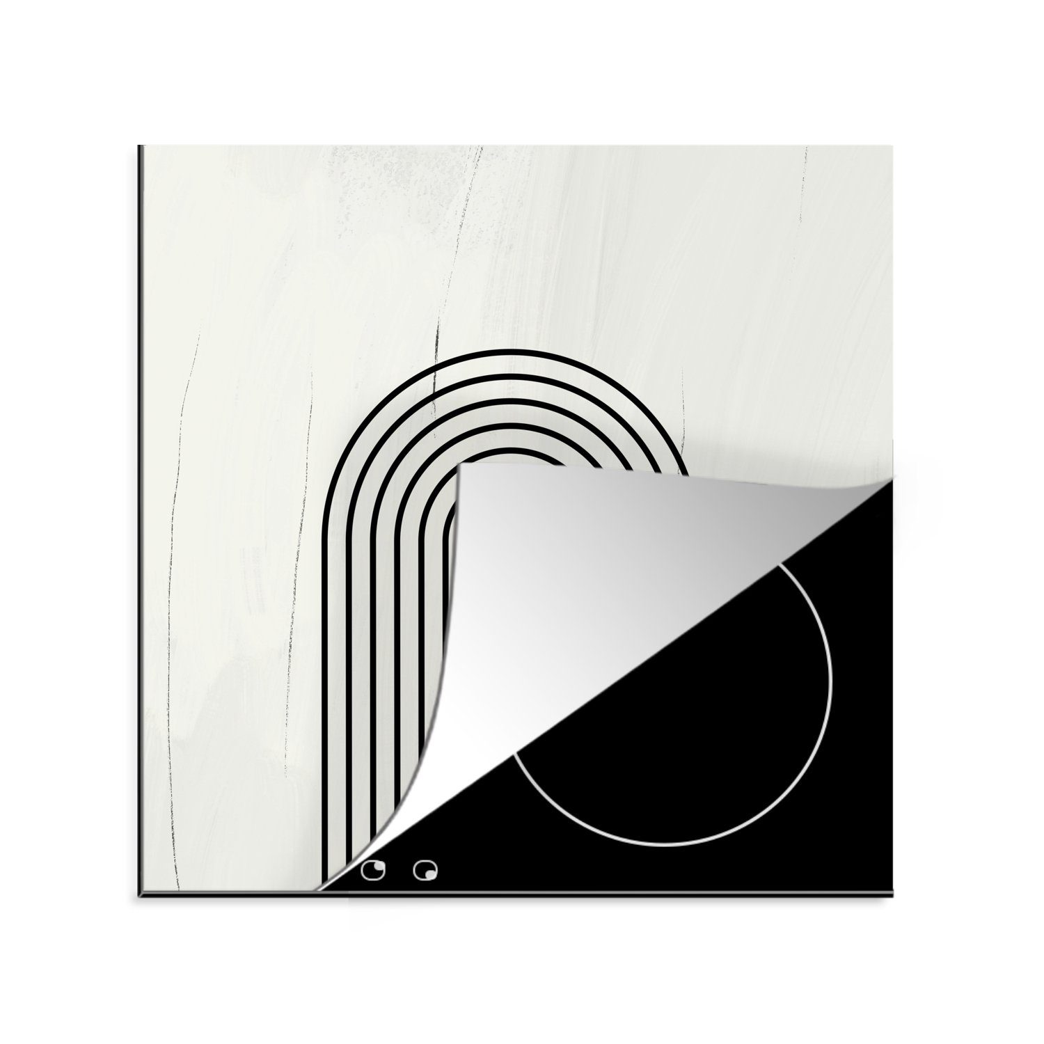 MuchoWow Herdblende-/Abdeckplatte Linien - - 78x78 Weiß für Ceranfeldabdeckung, Abstrakt, Vinyl, tlg), Arbeitsplatte küche - (1 Schwarz cm