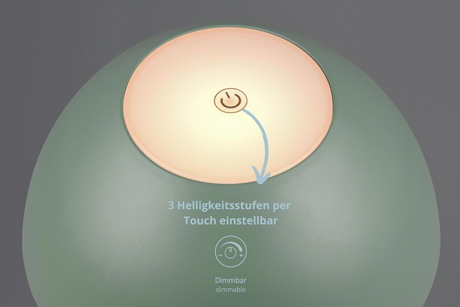 lightling LED Tischleuchte Robert, Touchfunktion, LED fest integriert, Warmweiß, 4 fach Touch, Akkubetrieb, USB-C, Outdoor geeignet, pistaziengrün