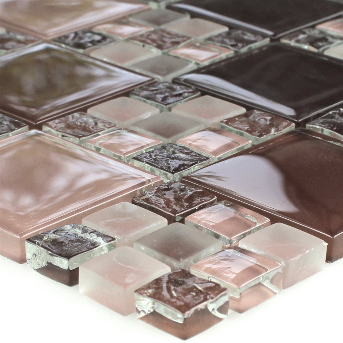 Mosafil Mosaikfliesen Glasmosaik Fliesen Aloha, Glas 30.000x30.000, rot-braun-rosa, Verlegefertig auf ein Netz geklebt - Frostsicher - Wasserfest