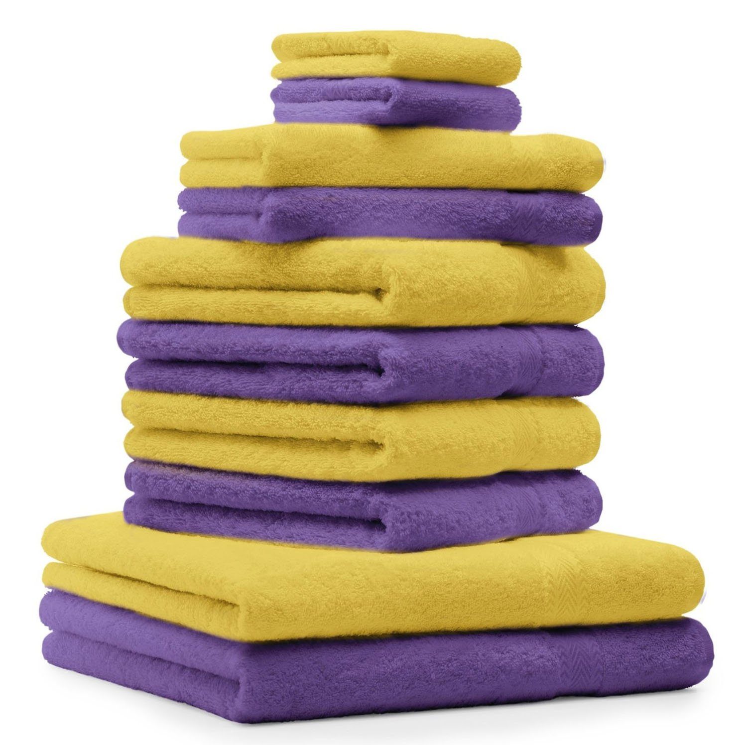 Betz Handtuch Set 10-TLG. Handtuch-Set Classic Farbe lila und gelb, 100% Baumwolle