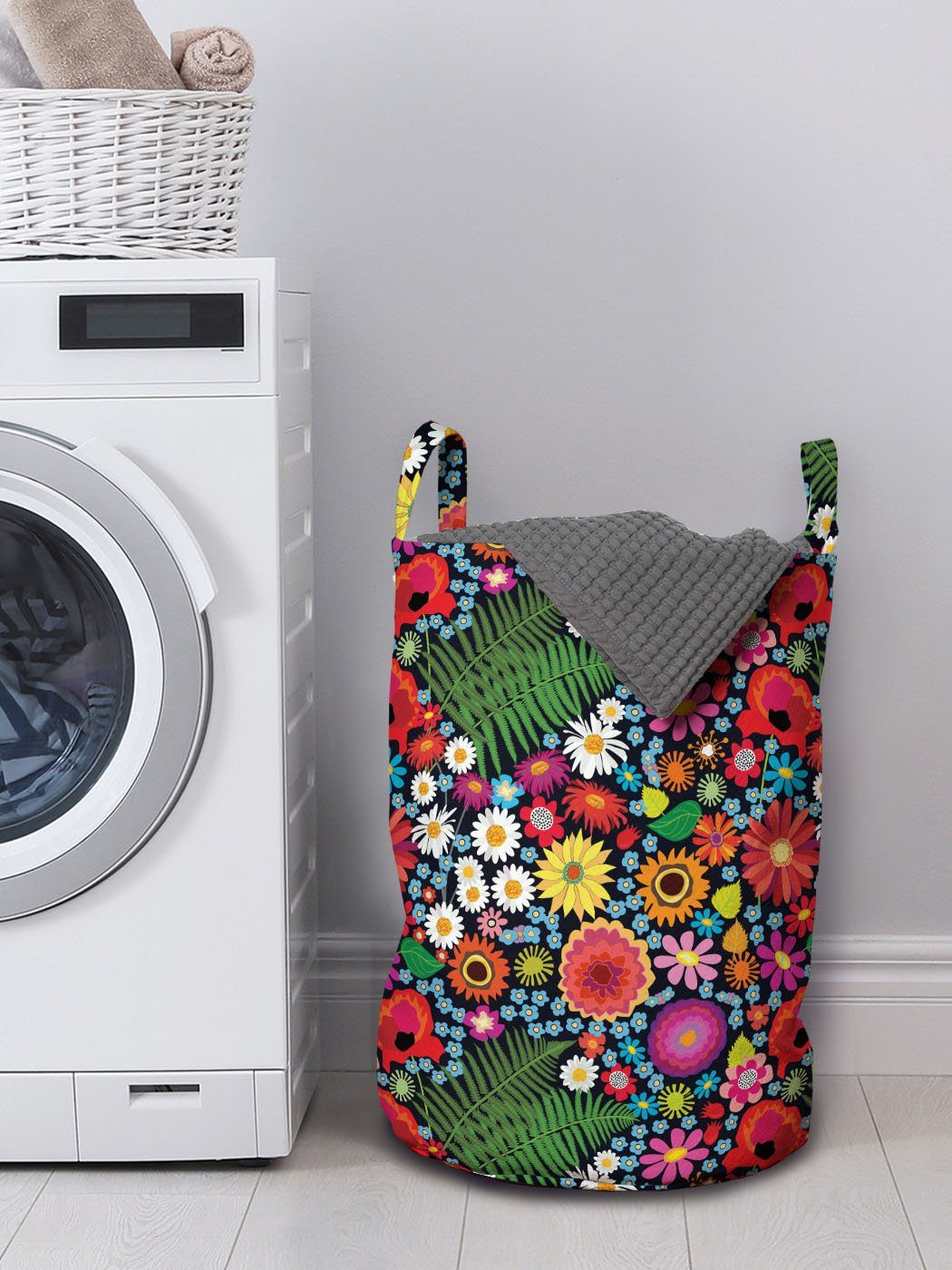 Farne Wäschesäckchen Wäschekorb für und Blumen Waschsalons, Astern mit Abakuhaus Griffen Kamillen Kordelzugverschluss
